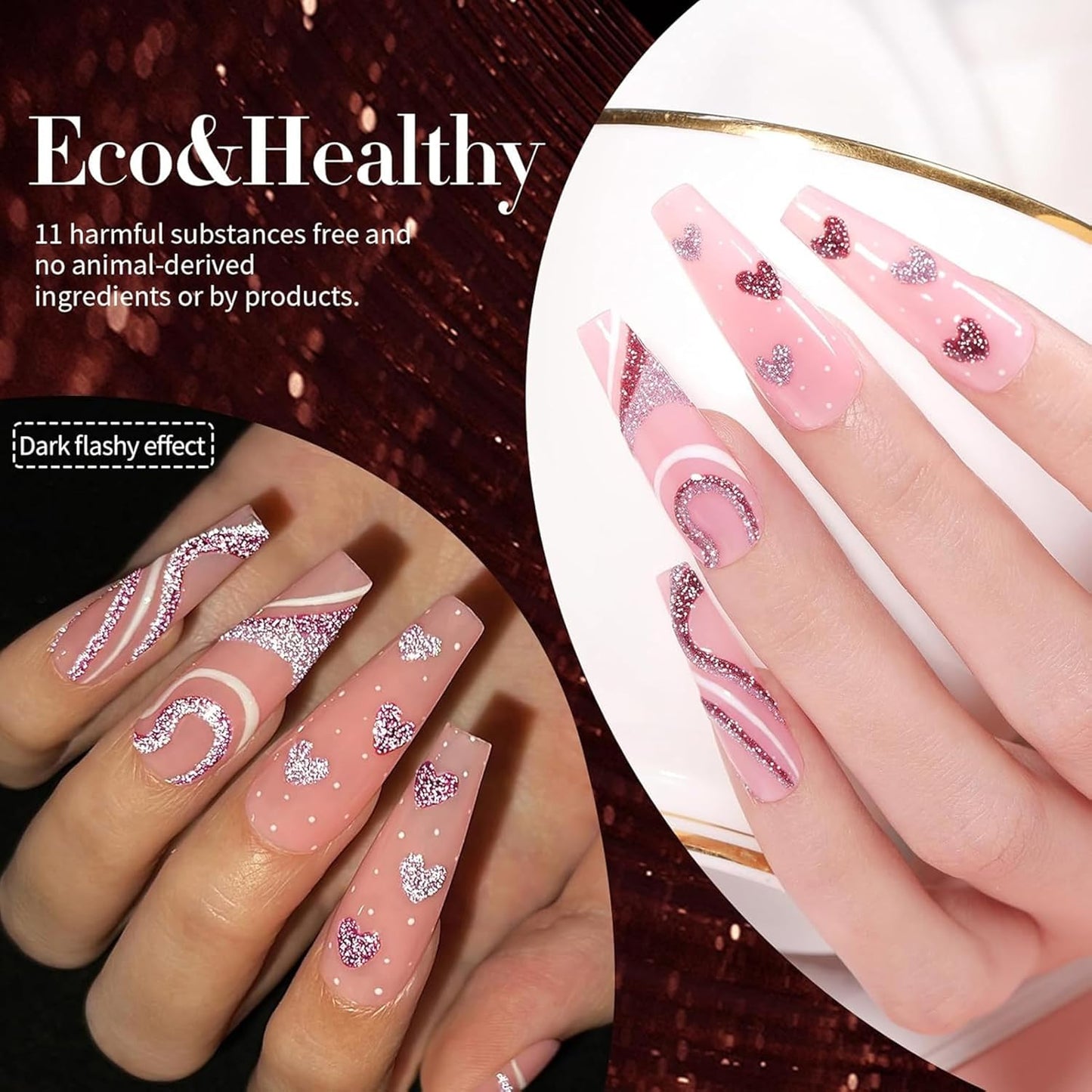 Born Pretty Reflective Red Glitter Gel Polish Christmas Glitter Gel Polish Sparkly Shiny Disco DJ LED Nail Polish Varnish Silver Red Black Colors Collection 6PCS 7ML