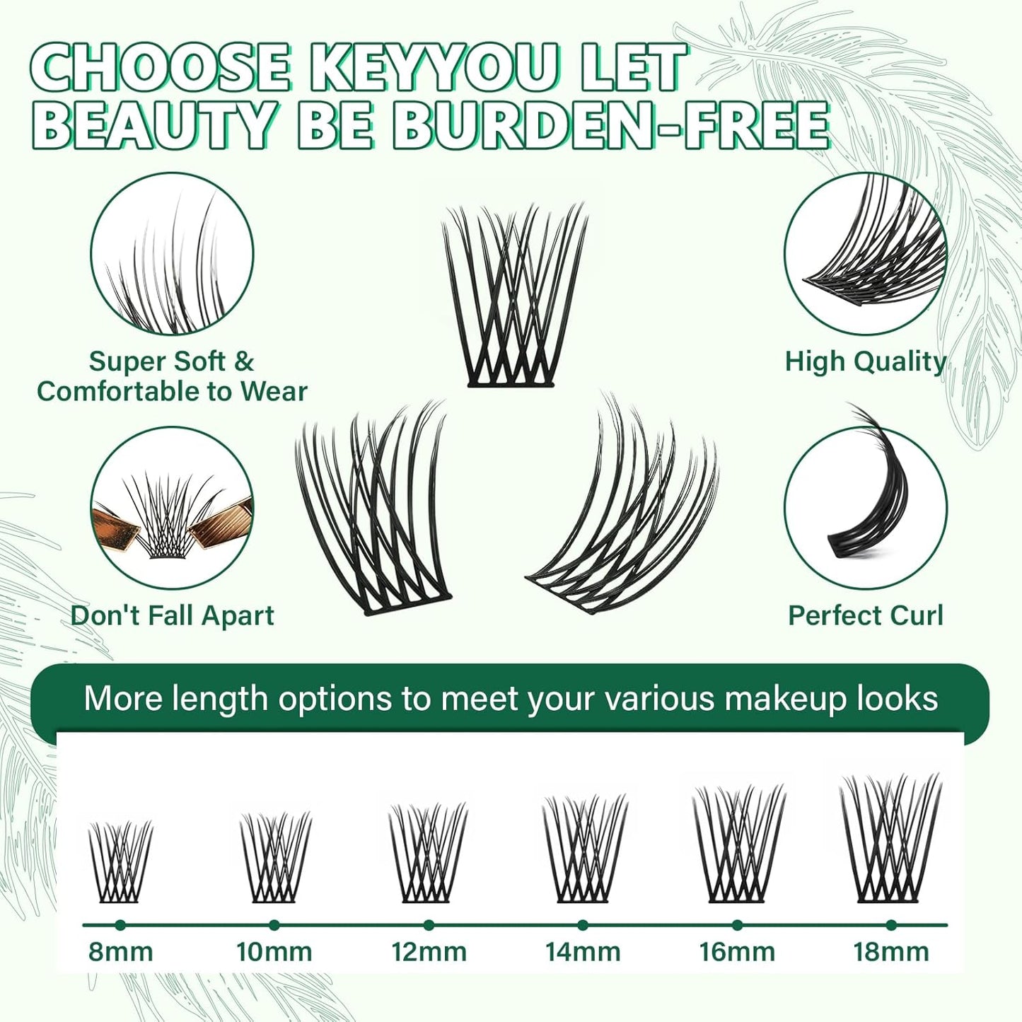 Lash Clusters 144pcs Individual Lashes D Curl 18mm Eyelash Clusters KEYYOU Air Touch Cluster Lashes Super Lightweight Soft Wispy Comfortable Easy DIY at Home(Air02-D-18mm)