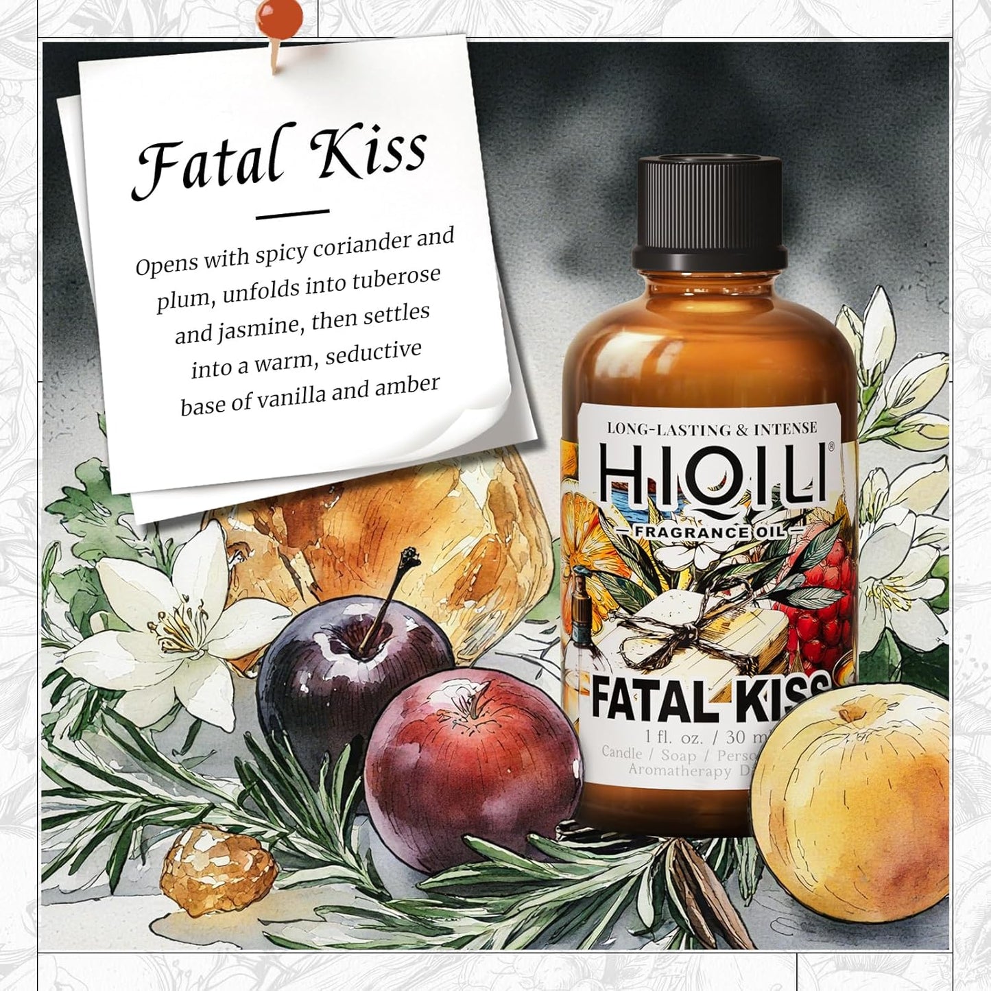 HIQILI Fatal Kiss Fragrance Oil for DIY Soap, Candle & Wardrobe Sachets Making, Add to Shampoo & Laundry Detergent - 1Fl Oz