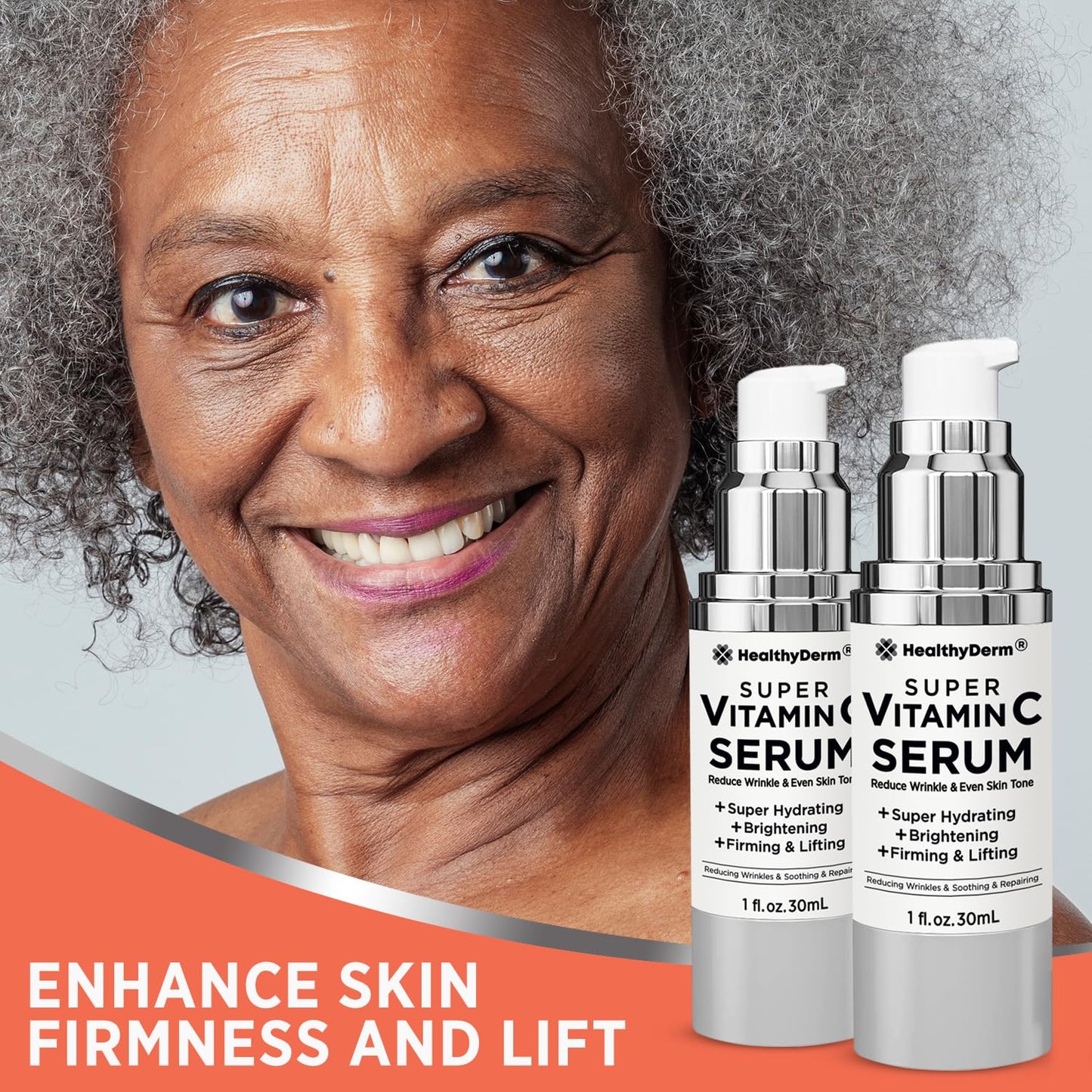 Super Vitamin C Serum for Women Over 70: Niacinamide, Vitamin C, Hyaluronic Acid, Peptides, Vitamin E, Caffeine, Bakuchiol, Hydrating, Lifting, Wrinkle & Age Spots Reduction Pack of 2