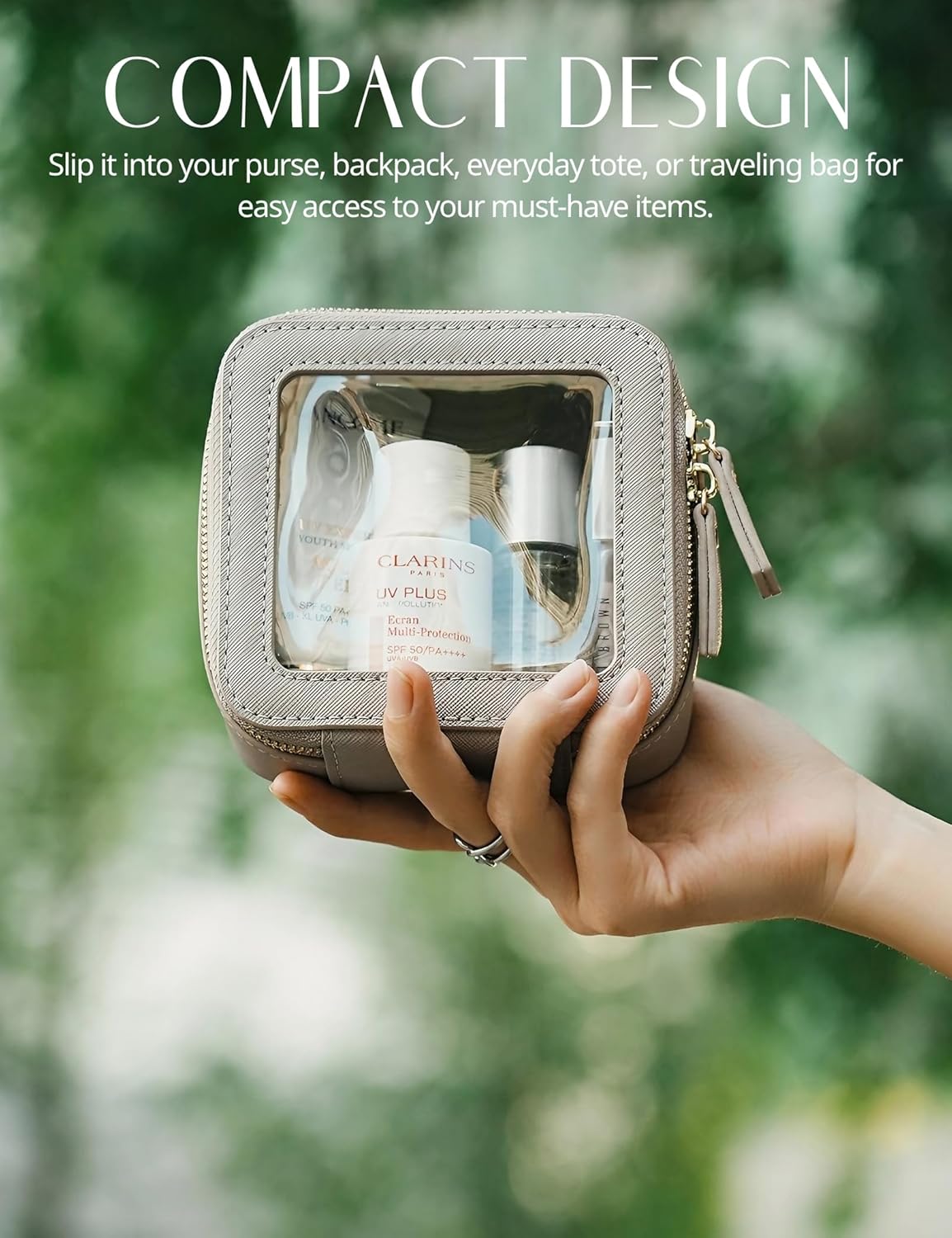 Popvibe Clear Makeup Bag Travel Cosmetic Case Transparent Toiletry Bag with Zipper, Portable Make Up Organizer Traveling Compact Car Bag for Essentials