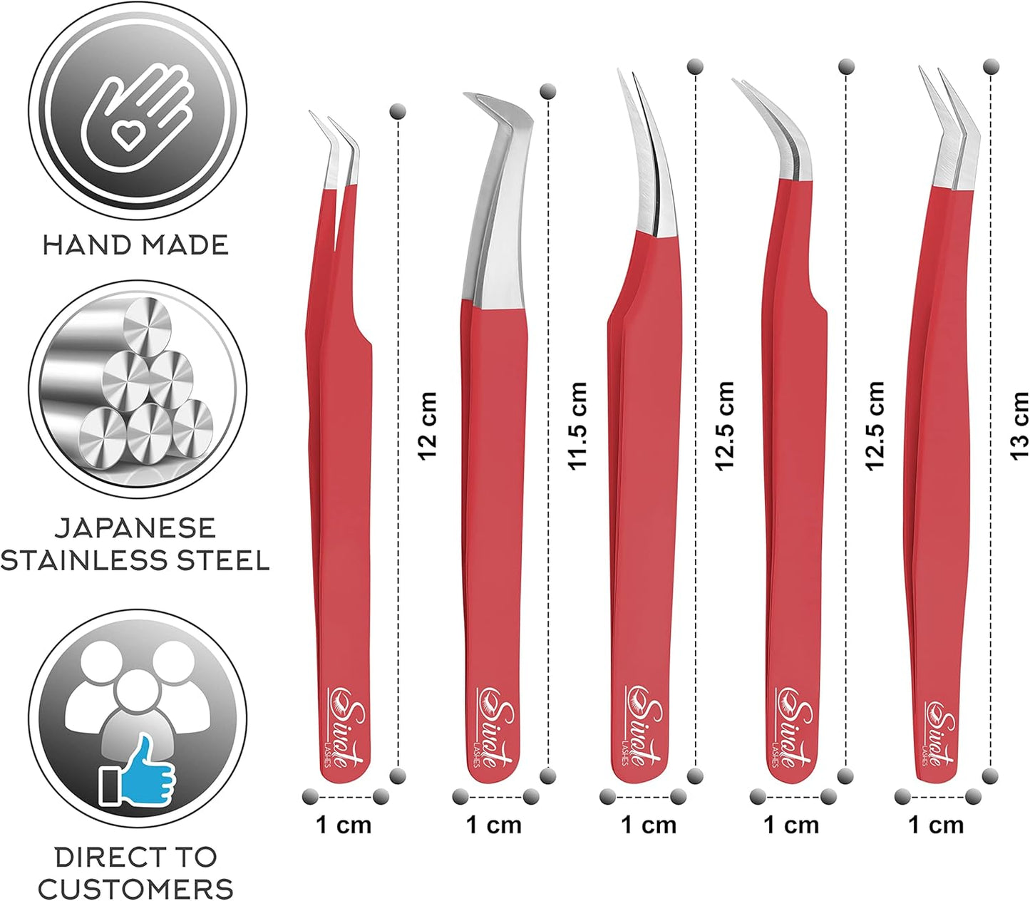 SIVOTE Eyelash Extension Tweezers for Classic & Volume Lashes, 5-Pack, Red