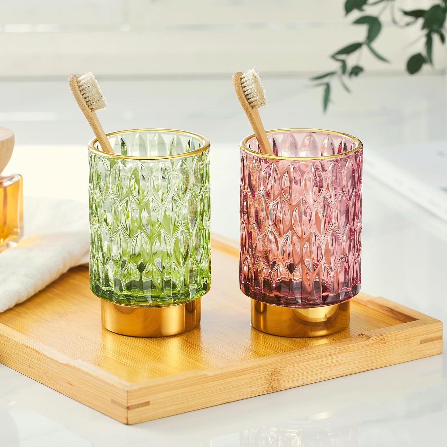 Makeup Brush Holder Organizer,Toothbrush Holders,Desk Pen Pencil Holder,Multifunctional Vintage Glass Brush Cup（A39-4-US）