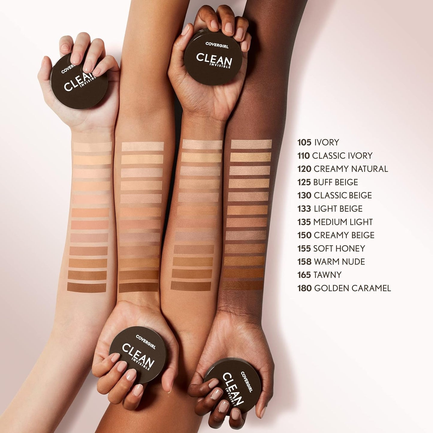 Covergirl Clean Invisible Pressed Powder, Lightweight, Breathable, Vegan Formula, Creamy Natural 120, 0.38oz