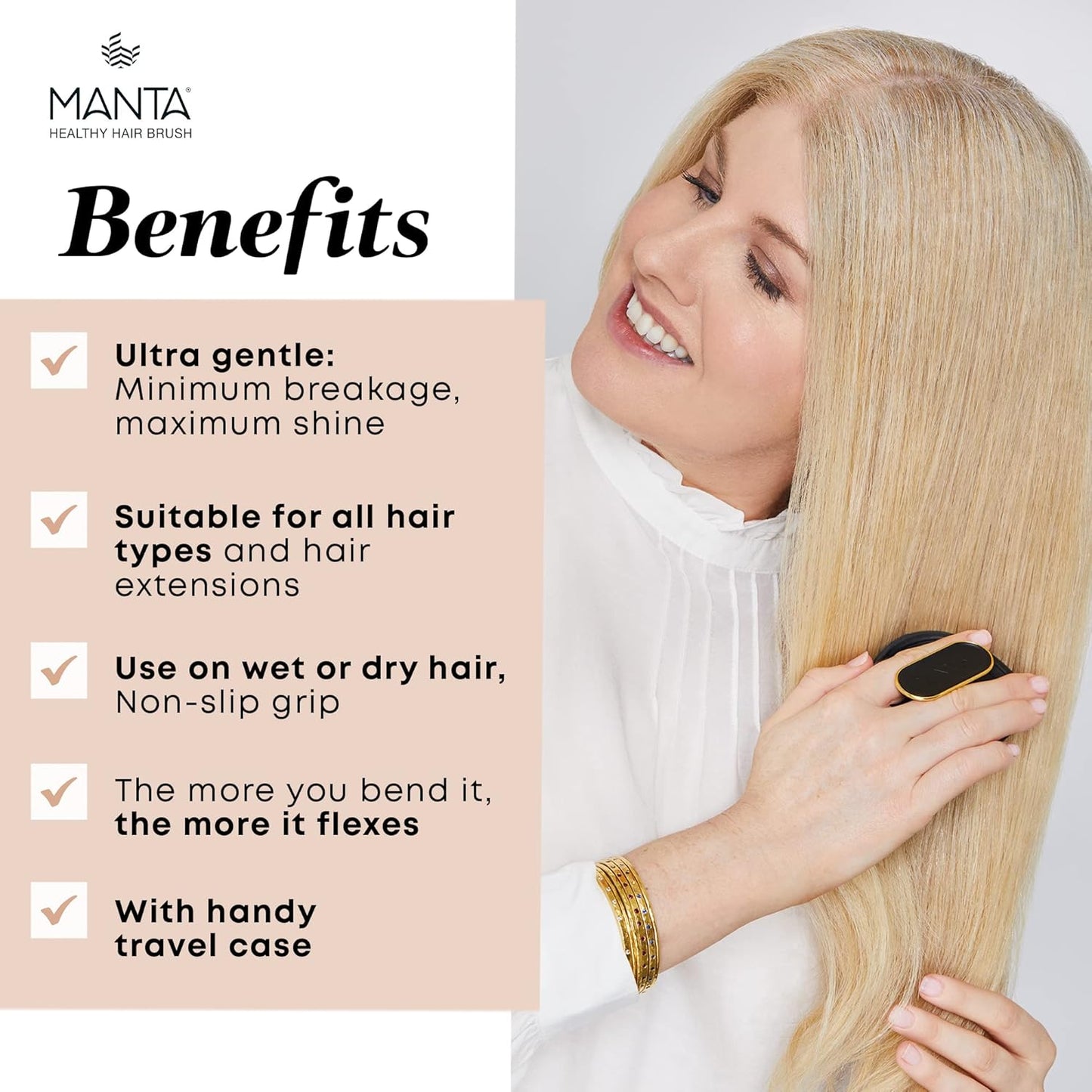 Manta Original Anti-Breakage Hairbrush – Gentle Detangling Brush for Wet & Dry Hair, Flexible Hairbrush for All Types, Healthy Hair Care for Women & Men, Burgundy