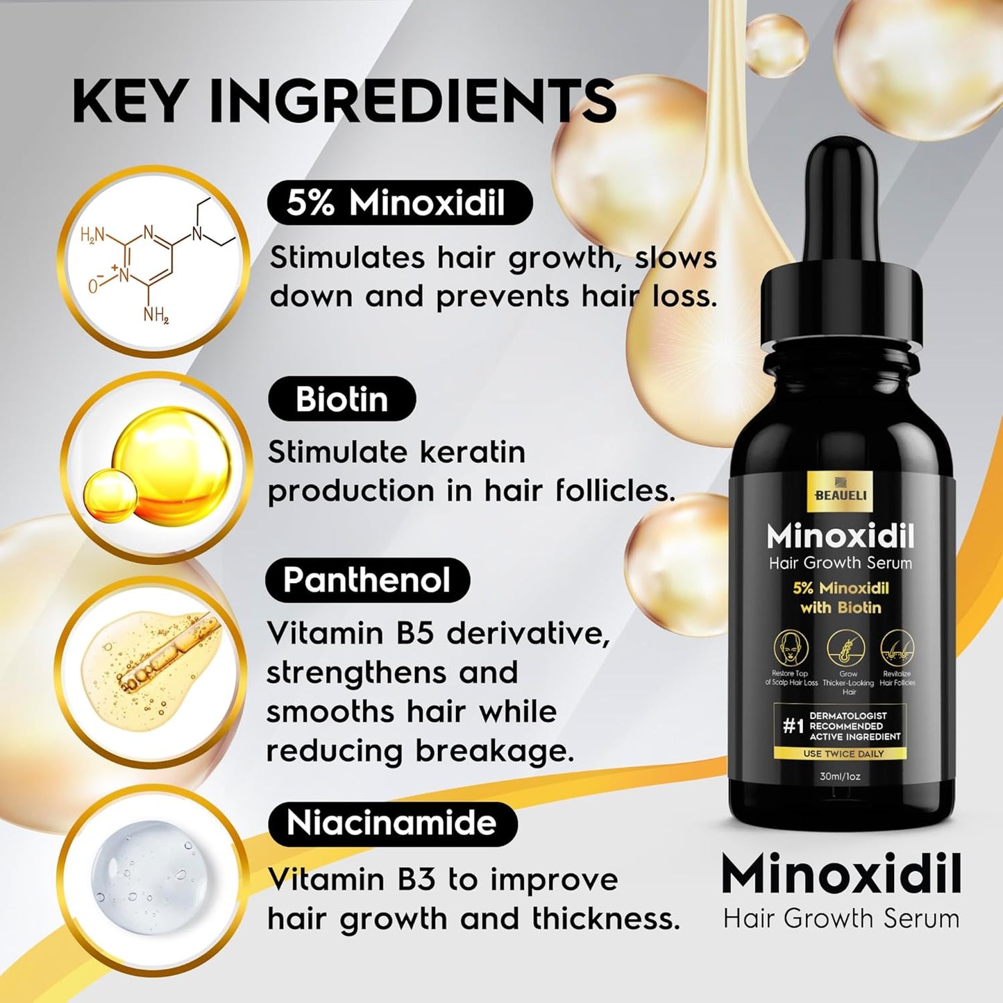 5% Minoxidil Hair Growth for Men and Women: Extra Strength Minoxidil Regrowth Treatment Serum for Thinning Hair Loss to Grow Thicker Fuller Faster 30ml 3Bottles