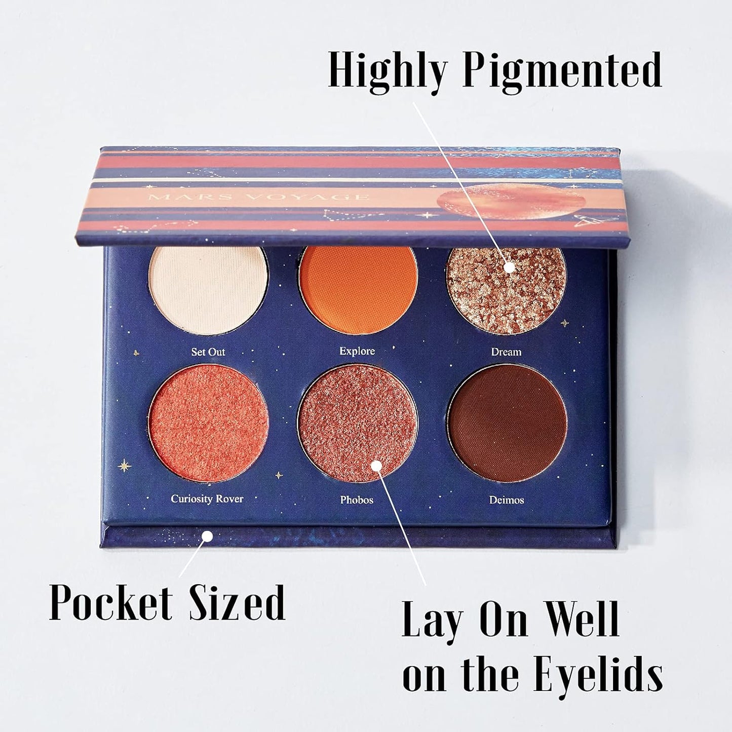 READY TO SHINE Mars Voyage Small Eyeshadow Palette with 6 Highly Pigmented Matte, Frost, and Shimmer Pocket-Sized Mini Travel Eyeshadows