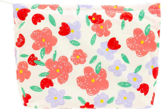 Floral Makeup Bag Large Cotton Zipper Pouch for Purse Travel Canvas Make Up Organizer for Women Cosmetic,Flower Pink