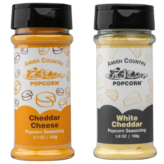 Amish Country Popcorn | Seasoning Variety Pack | Cheddar Cheese - 4.7 oz and White Cheddar Cheese - 3.8 oz Popcorn Seasoning | Old Fashioned, Non-GMO and Gluten Free