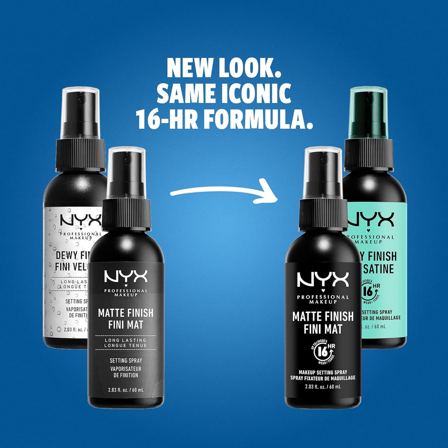 NYX PROFESSIONAL MAKEUP Makeup Setting Spray, Matte + Dewy Finish ( Pack Of 2), Setting Spray for 16HR Make Up Wear