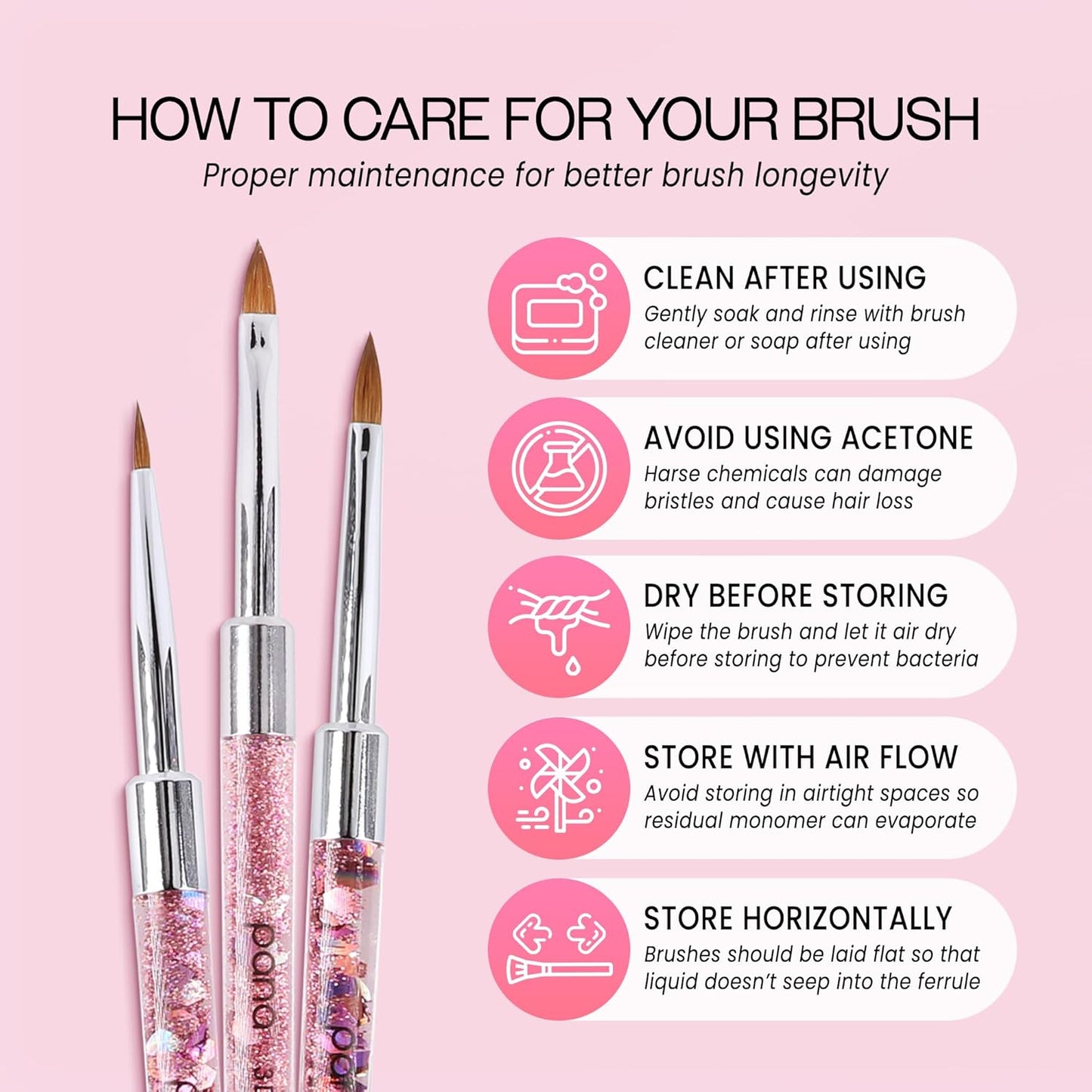 PANA 3D Kolinsky Nail Art Brush - Pink Glitter Handle, Size 4 - Acrylic Nail Art Sculpture Brush for Manicures Pedicure Salon Professional or Beginner