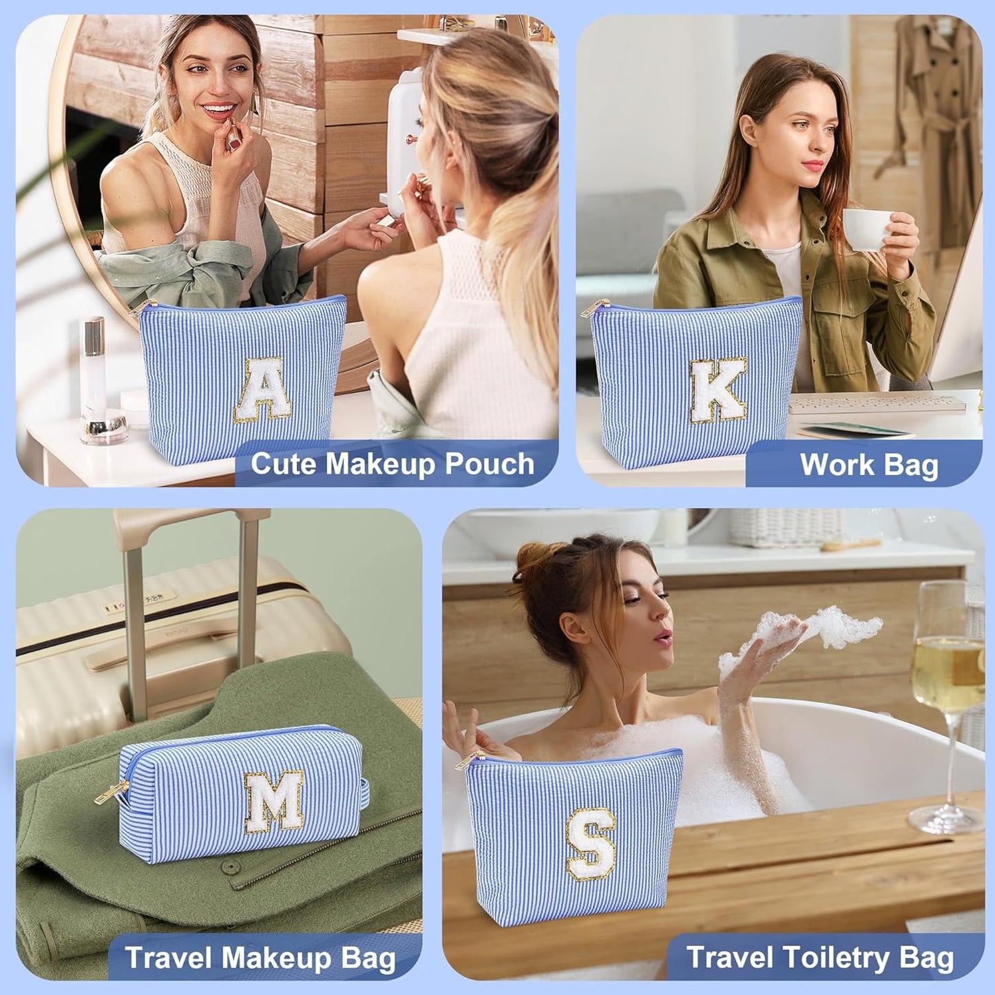 YOOLIFE Teen Girl Gifts | Makeup Bag | Cosmetic Bag | Travel Toiletry Bag | Gifts for Teacher Teen Girls Girlfriend Bridal Shower | Birthday Gifts for Kids | 15 14 13 Year Old Girl Gifts Blue A