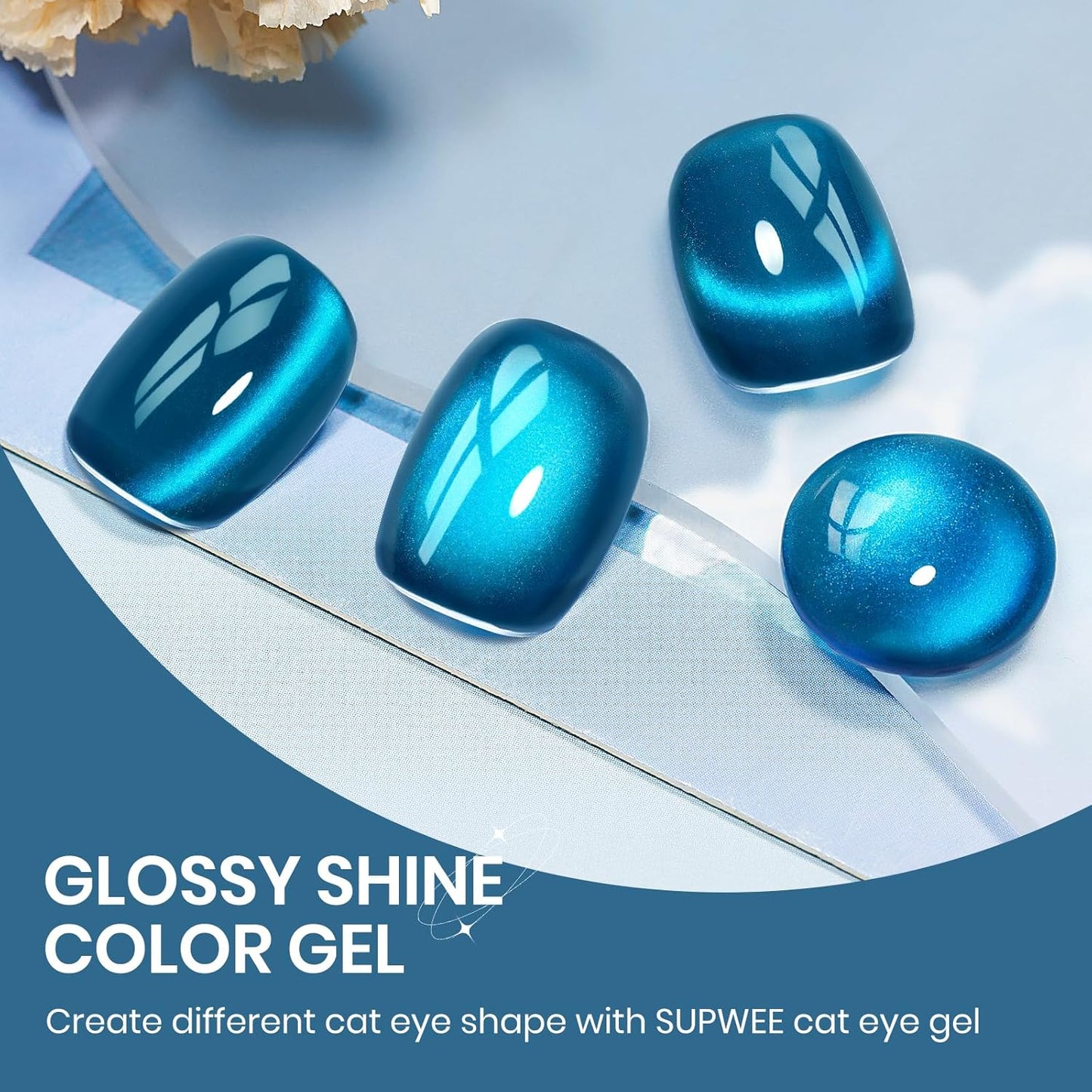 Blue Cat Eye Gel Nail Polish, 15ML Jelly Glass CatEye Magnetic Gel with Magnetic Stick Shimmer Glitter Effect Soak Off Salon DIY at Home