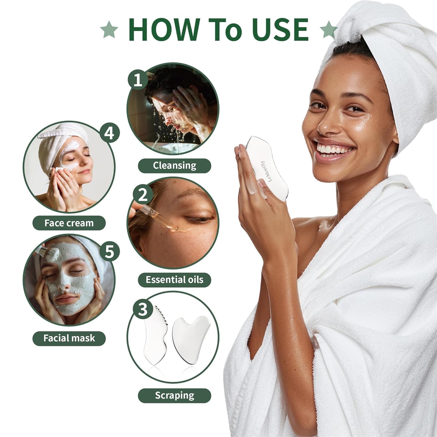 2Pcs Gua Sha Facial Tools Stainless Steel, Detailer GuaSha Set for Face Neck, Natural Skin Care Metal Gua Sha Lymphatic Drainage Face Massage Tool, Gift for Women