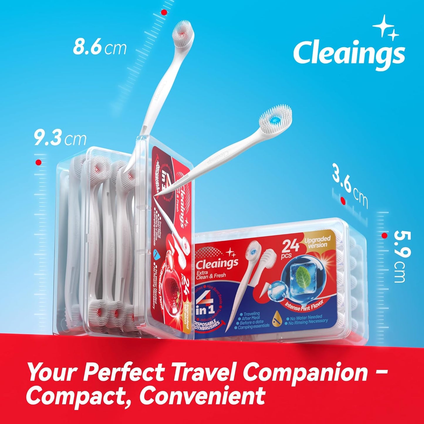 cleaings® Mini Disposable Toothbrush Set with Toothpaste – Travel Essentials, Portable Toothbrush for Women & Men, Camping, Road Trip, Vacation, 24 Count-Mix Flavor（Pack of 1）