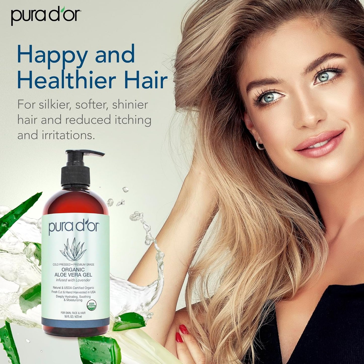 PURA D'OR ORGANIC Aloe Vera Gel Lavender (16 Oz X 3) All Natural - ZERO Artificial Preservatives - Deeply Hydrating & Moisturizing - Sunburn, Bug Bites, Rashes, Small Cuts, Eczema Relief - Skin & Hair