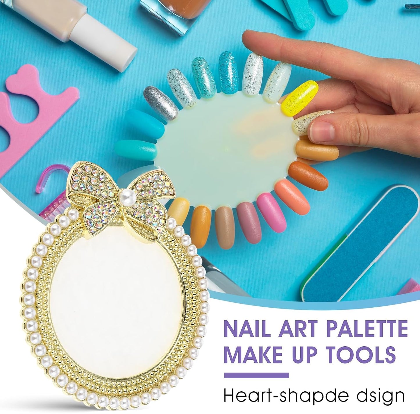 Resin Nail Art Palette Gold Edge Nail Holder Heart Shaped Color Makeup Foundation Mixing Tools Display Board Gel Nail Art Color Mixing Palette Painting Tray Manicure Tool