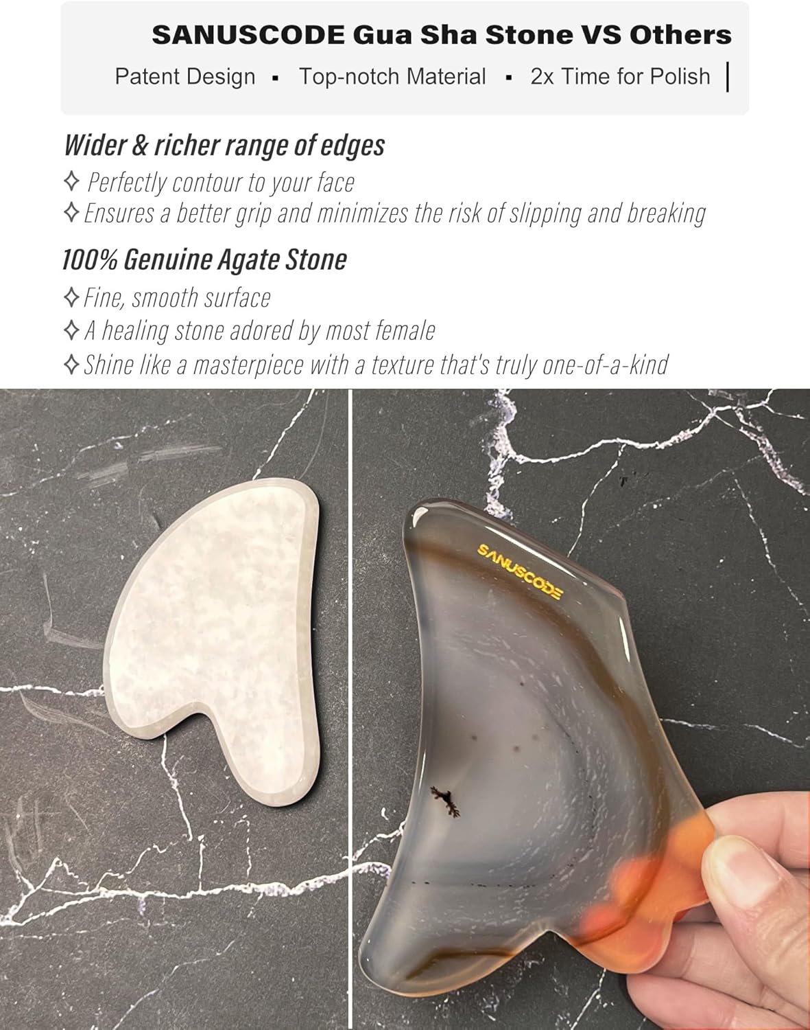 Gua Sha Stone, Gua Sha Facial Tools, Authentic Agate Stone Guasha Tool for Face Massager, Facial Sculpting Lifting Shaper, Genuine Agate Stone Patent Design