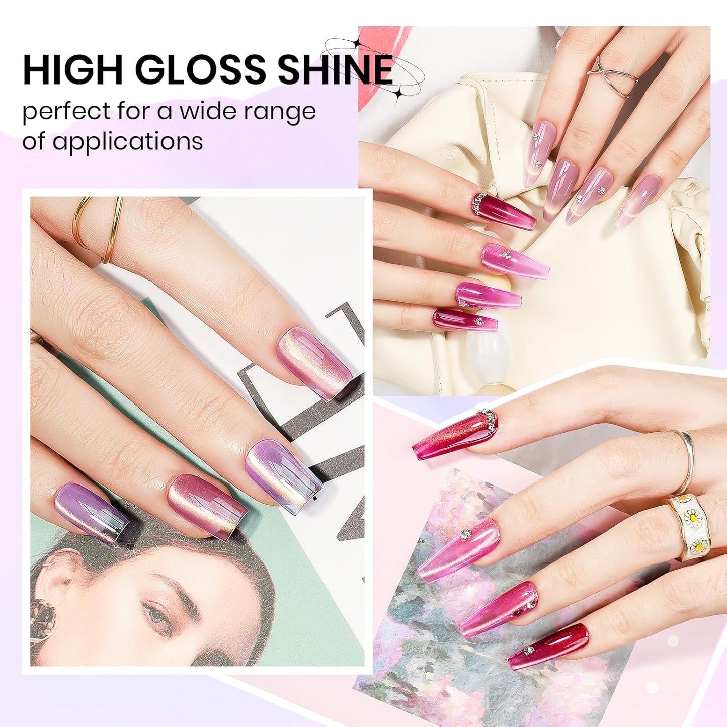Cat Eye Gel Nail Polish Set, 12 Colors Magnetic Cateye Gel Polish with Magnet Holographic Gold Glitter Pink Purple Blue Summer Color Cat Eye Effect Soak Off Lamp for DIY Salon Manicure at Home
