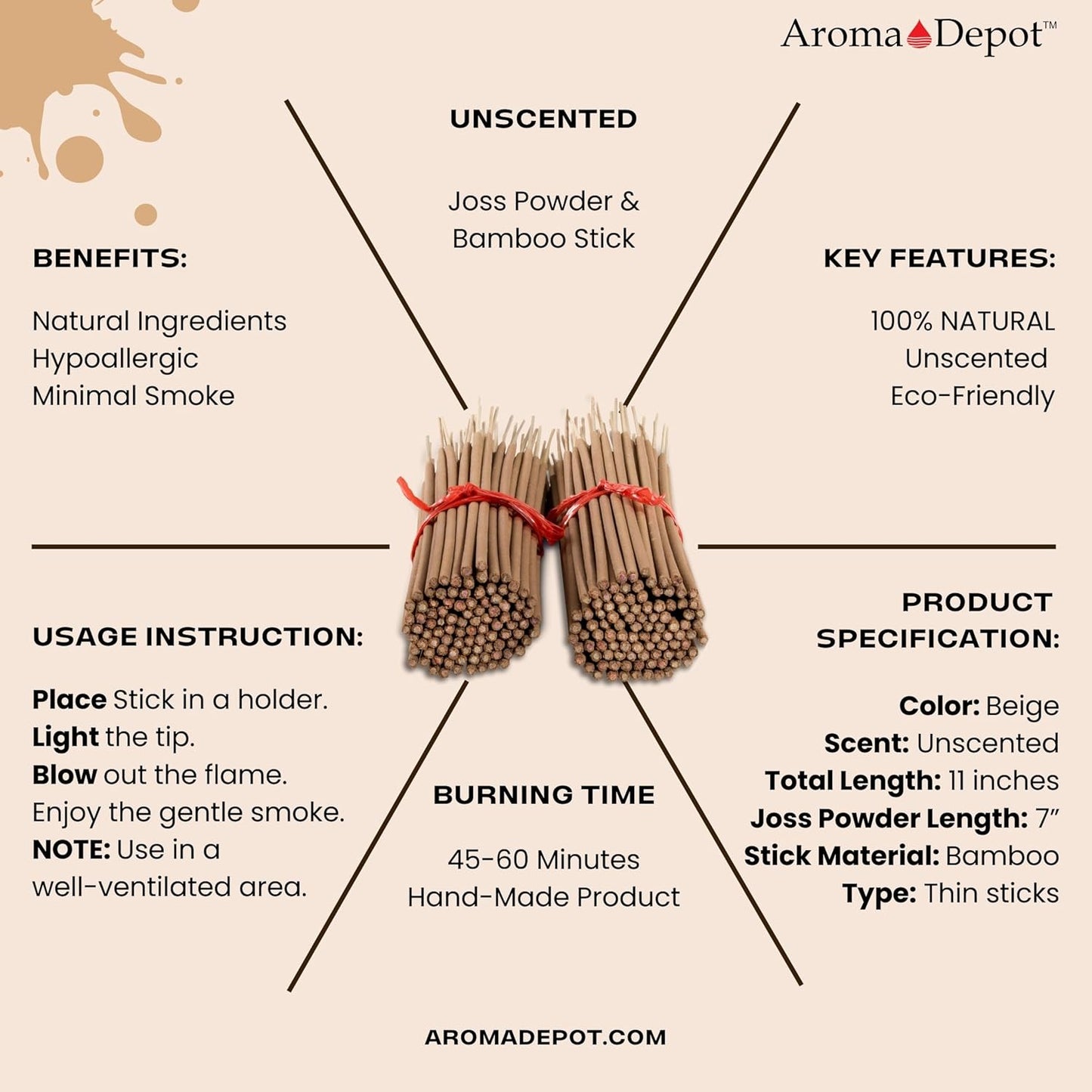 2 Bundles Unscented 200 Wood Pulp 11'' Incense Sticks Per Bundle Premium Natural Uncolored (Punk Sticks) 2 Pack. Add Any Aroma Depot Fragrance Oils to Make Your own Scented Sticks.