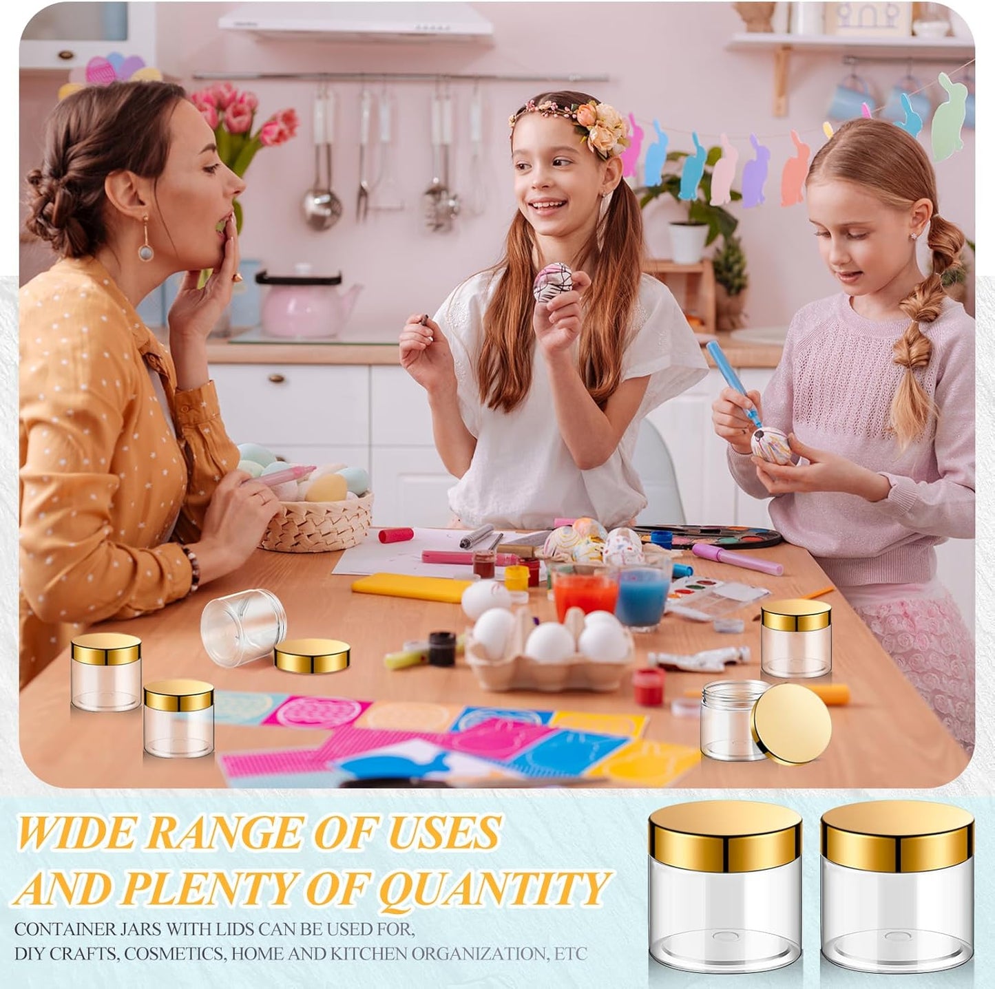 SATINIOR 36 Pieces 10 oz Plastic Jars with Lids Wide Mouth Airtight Reusable Container Acrylic Cosmetic Small Jars for Lotions Ointments Travel Toiletries Creams Make up Storage(Gold)