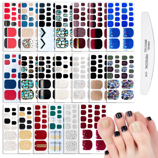 WOKOTO 20 Sheets 440 Pcs Toe Nail Polish Stickers for Toes Nail Full Wraps Glitter Nail Polish Strips Gel Nail Strips Wraps Mermaid Gel Strips for Women