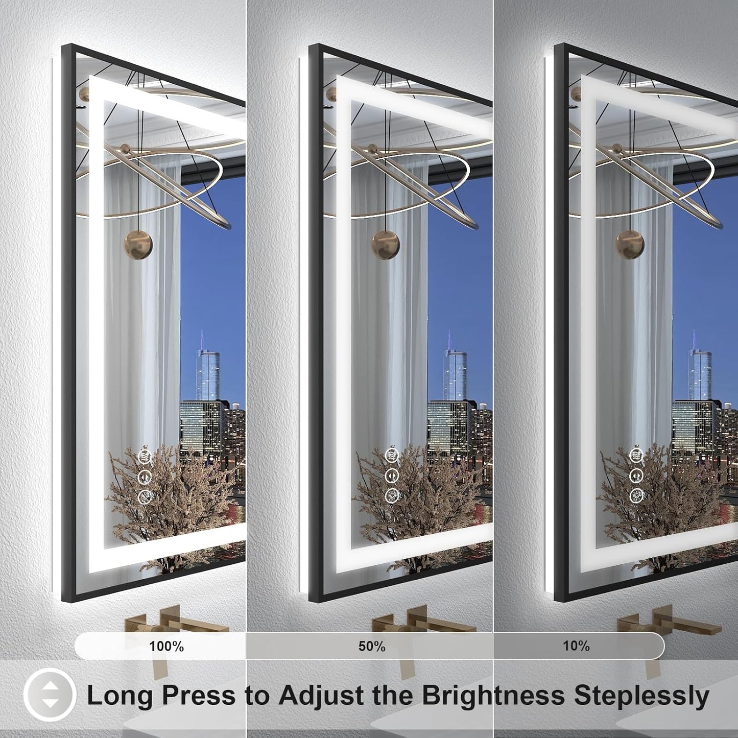 OKPAL 26x40 LED Bathroom Mirror, Frontlit & Backlit Lighted Bathroom Mirror, LED Vanity Mirror with Lights, Anti-Fog, Dimmable 3 Colors, Shatterproof, Horizontal/Vertical