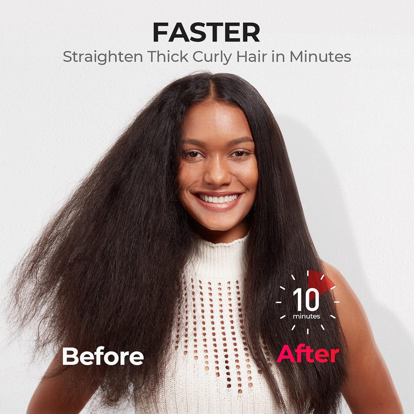 TYMO Hair Straightener Brush - Upgraded Ionic Plus Straightening Brush with Dense Bristles, 16 Temps, Dual Voltage | Ceramic Hot Comb for Women | Flat Iron for Thick Curly Hair, Black