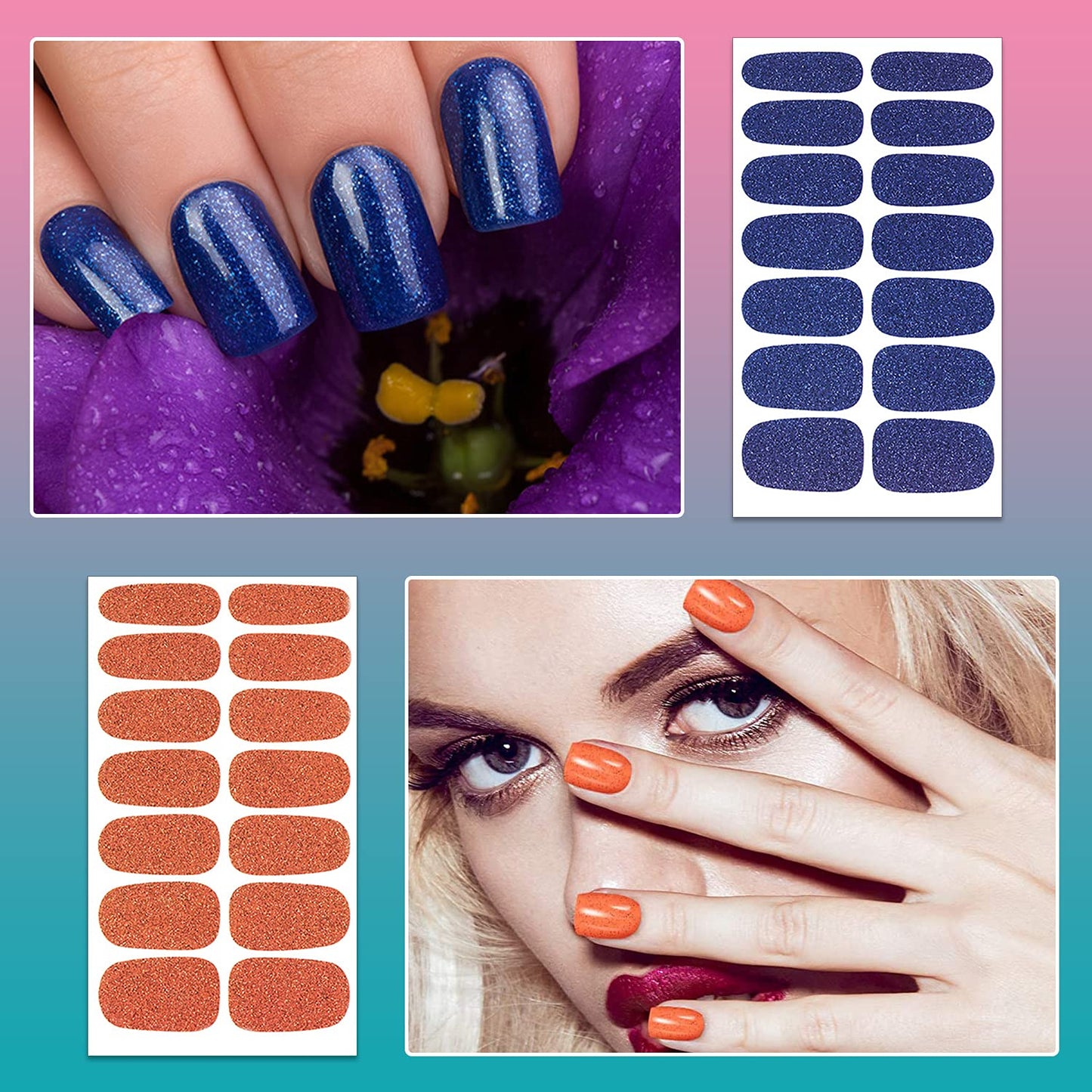 SILPECWEE 224 Pieces 16 Sheets Nail Polish Strips for Women Nail Polish Stickers Glitter Nail Wraps for Women Adhesive Nail Decals Gel Sticker Nails for Girls with File (Classy Glitter)