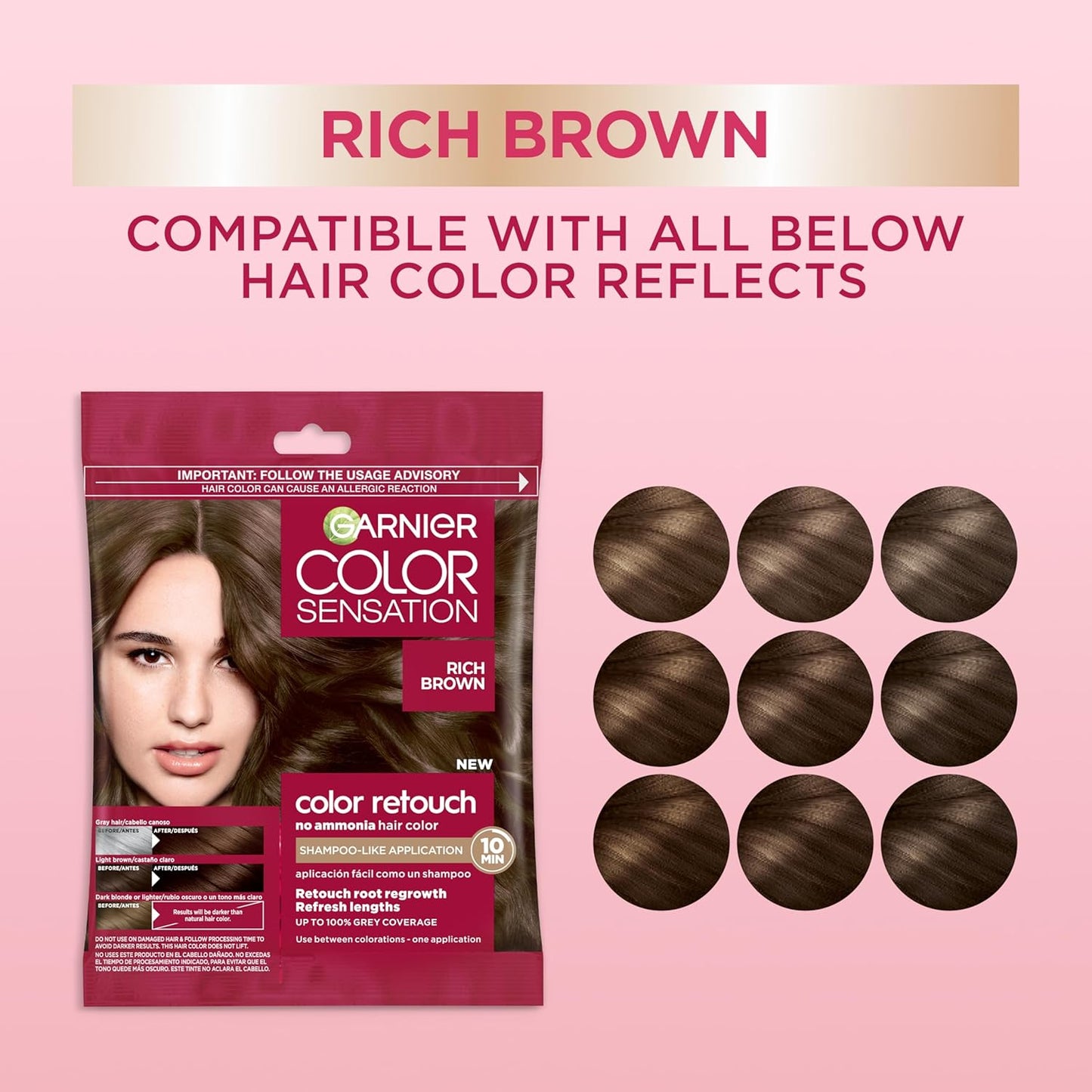 Garnier Color Sensation Color Retouch, Demi Permanent Hair Dye for Roots with 100% Gray Coverage, Rich Brown Hair Dye 6.0, Pack of 6 (Packaging May Vary)