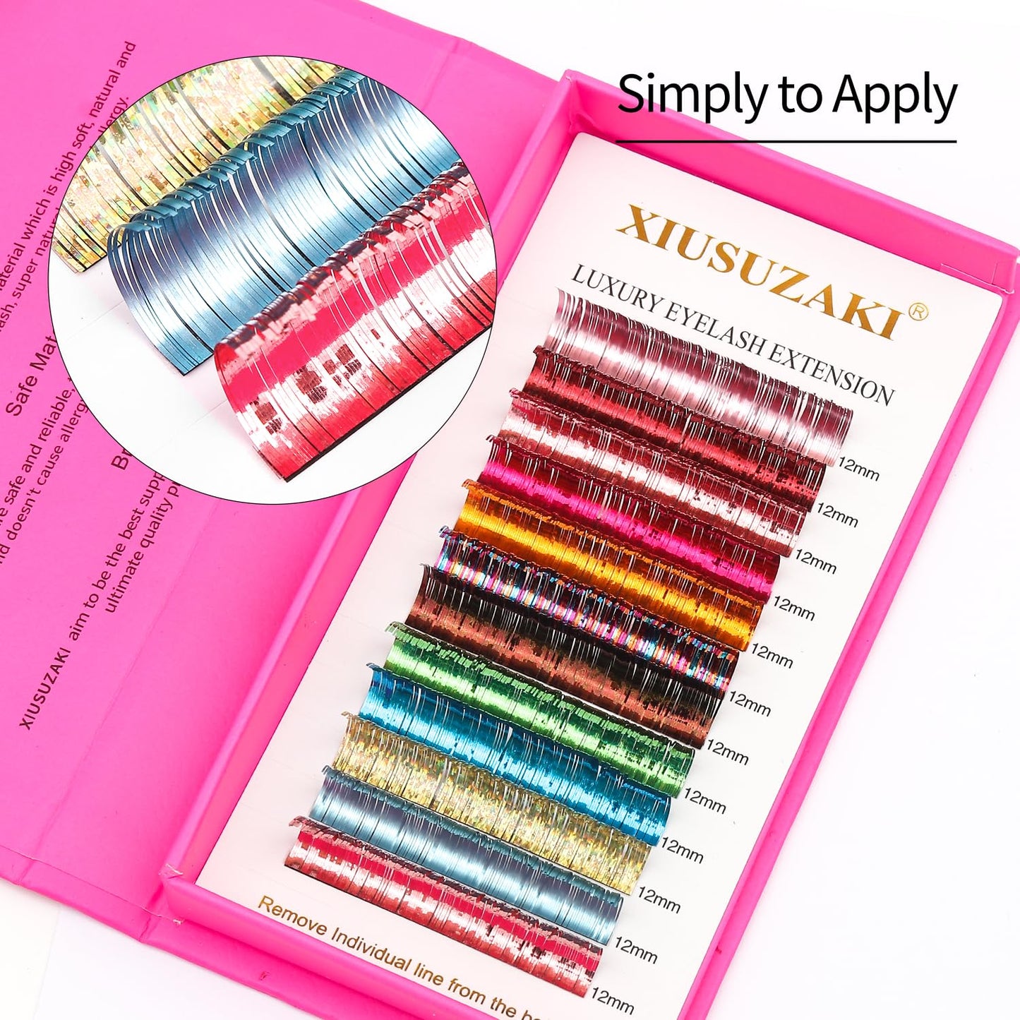 Glitter Spike Tinsel Eyelash Extensions 0.07 Colored Lashes Extension C Curl Lashes 8mm Lash Extensions Soft False Eyelashes Volume Lashes 12 Rows Professional Use(Glitter,0.07-C,8mm)