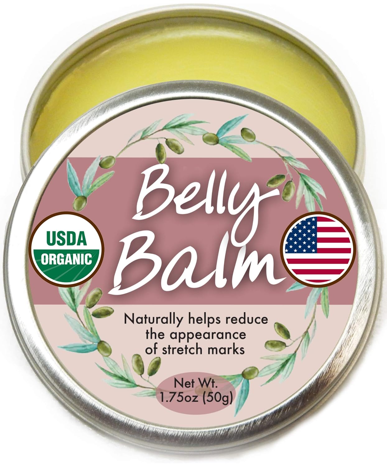 Organic Belly Balm - Natural, Made in USA, & USDA Certified Stretch Mark Cream to Moisturize, Protect, & Heal Skin Before & After Arrival