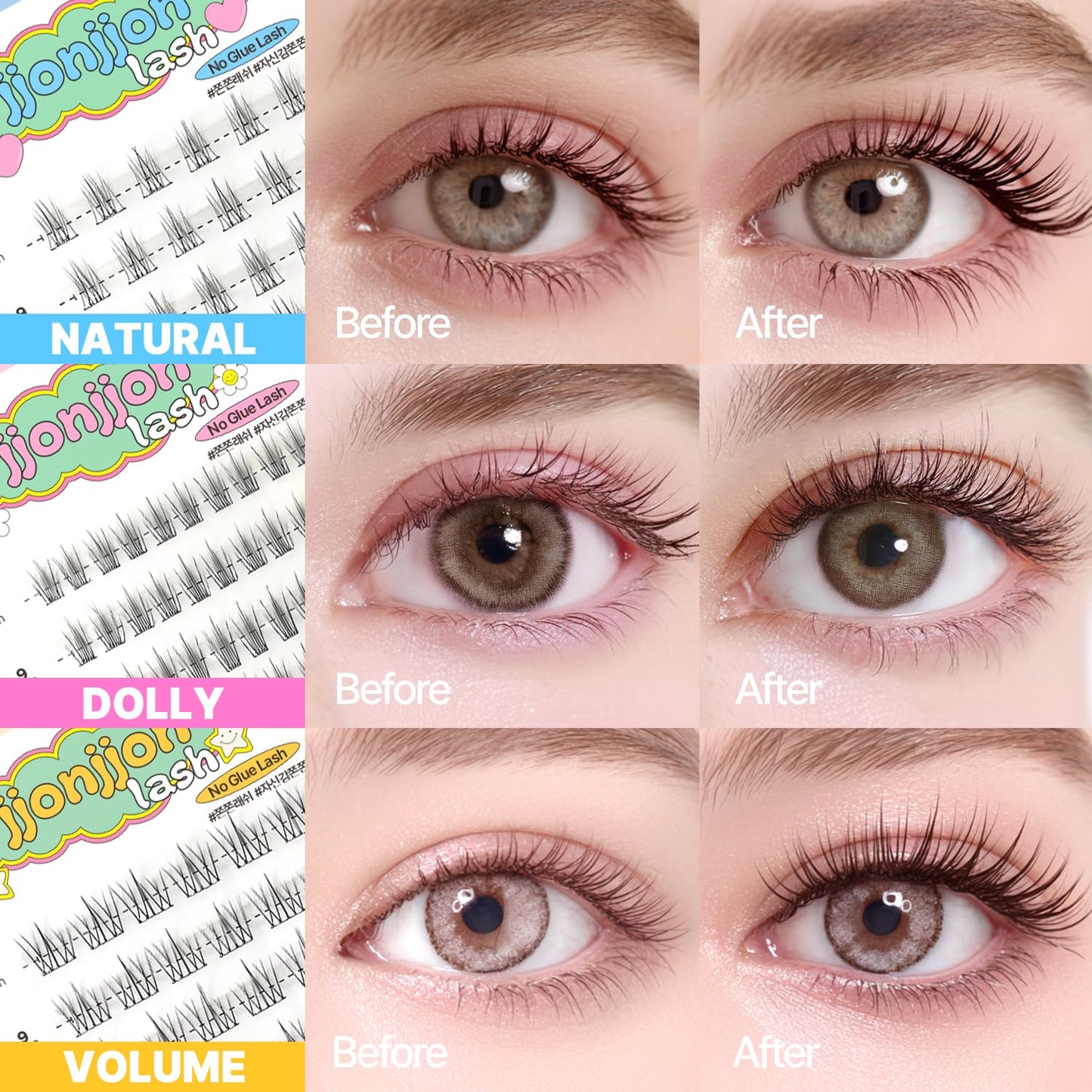 Korean Self Adhesive Lash Clusters Dolly Look No Glue Press On Pre Bond Lash Clusters Fluffy Self Adhesive False Eyelashes No Glue Needed Reusable Wispy Eyelash Extensions
