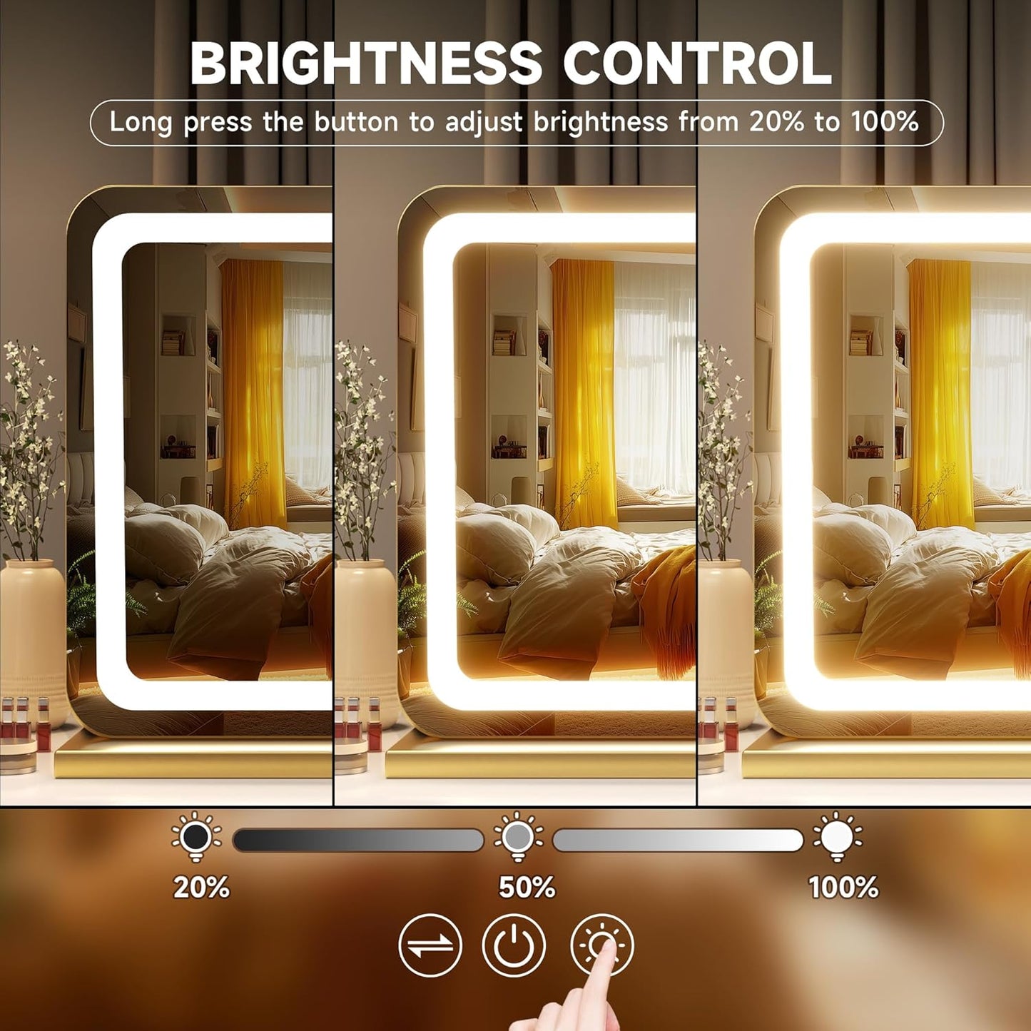 Hasipu Vanity Mirror with Lights, 31.5" x 22" LED Makeup Mirror, Lighted Makeup Mirror with Dimmable 3 Modes, Touch Screen Control Vanity Mirror Round Gold