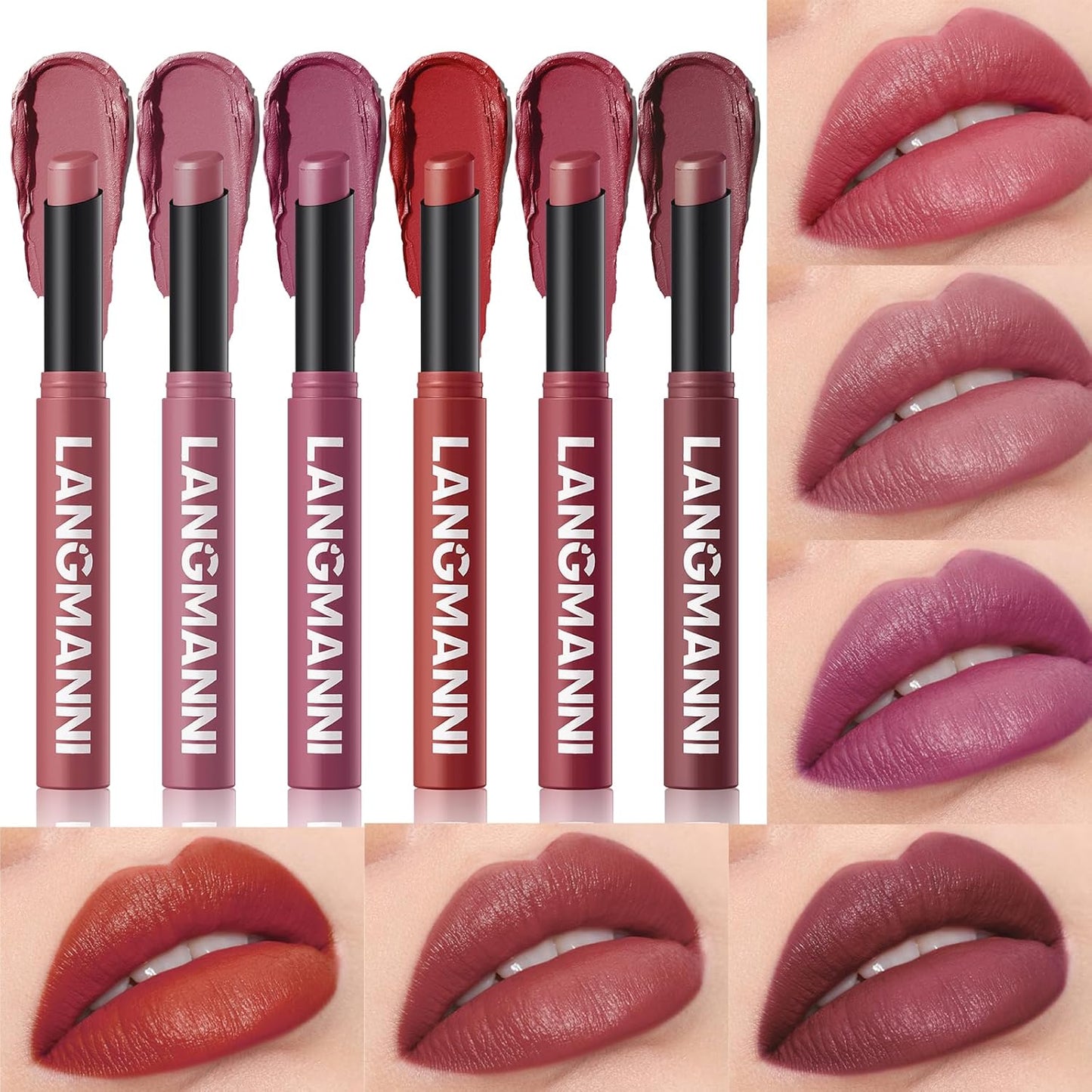 Jolilab 6Pcs Velvet Matte Lipstick Nude Matte Soft Dark Color Stick High Pigmented Long-Lasting Waterproof Lip Stick Lip Balm Beauty Cosmetics Gift for Girls and Women(07#-12#)