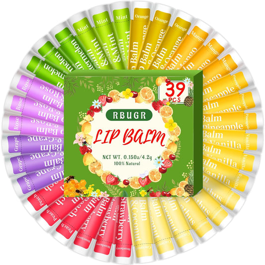 39 Pack of Lip Balm, 12 Flavored Lip Balm in Bulk Natural Lip Balms Set, Beeswax Moisturising & Soothing Lip Balms Bulk Gifts for Women Stocking Stuffers Party Favors(4.2g/0.15oz)