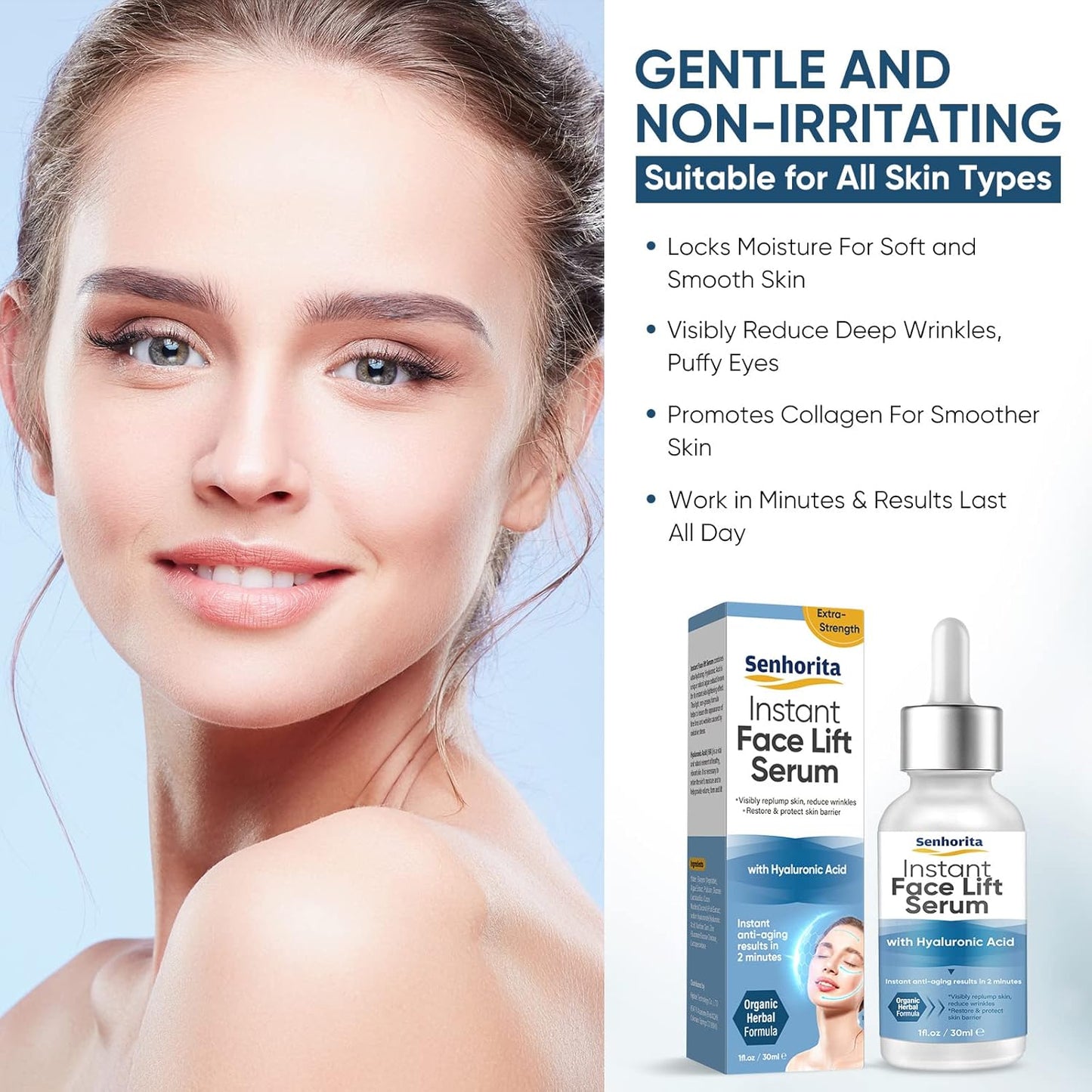 Instant Face Lift Serum, Temporary Skin Lifting & Tightening Serum, Effective Smooth Fine Lines, Wrinkles & Visibly Hide Loose Sagging Skin