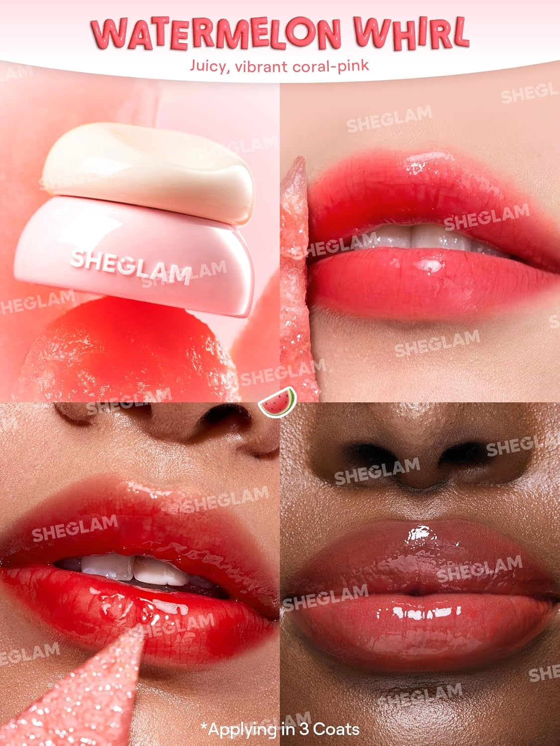 SHEGLAM Hydra Jelly Pocket Lip Jam Hydrating Nourishing Lip Gloss Moisturizing Lip Makeup-Watermelon Whirl