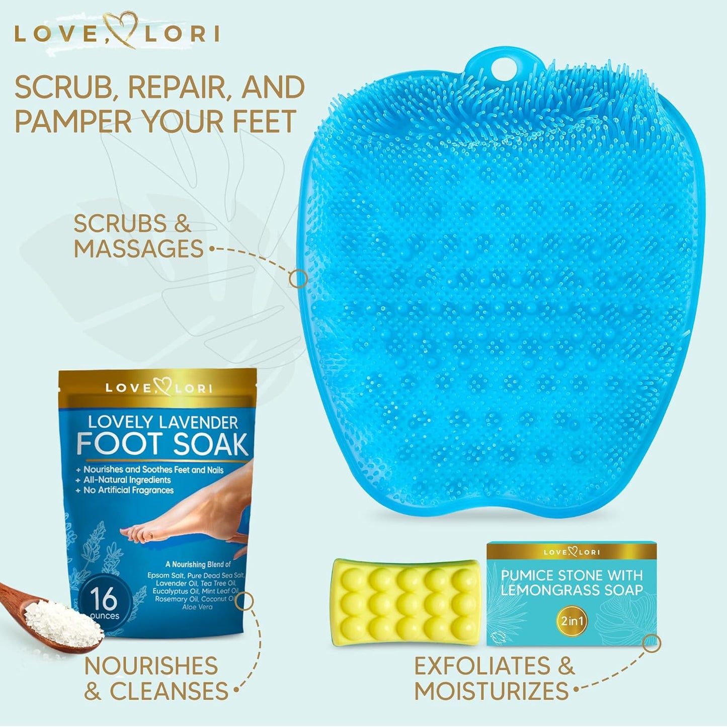 LOVE, LORI Foot Spa Kit, Foot Care Kit, Self Care Gifts for Women, 8 Piece Pedicure Kit, Great Valentine Day Gifts for Her, Gifts for Women, Spa Gifts