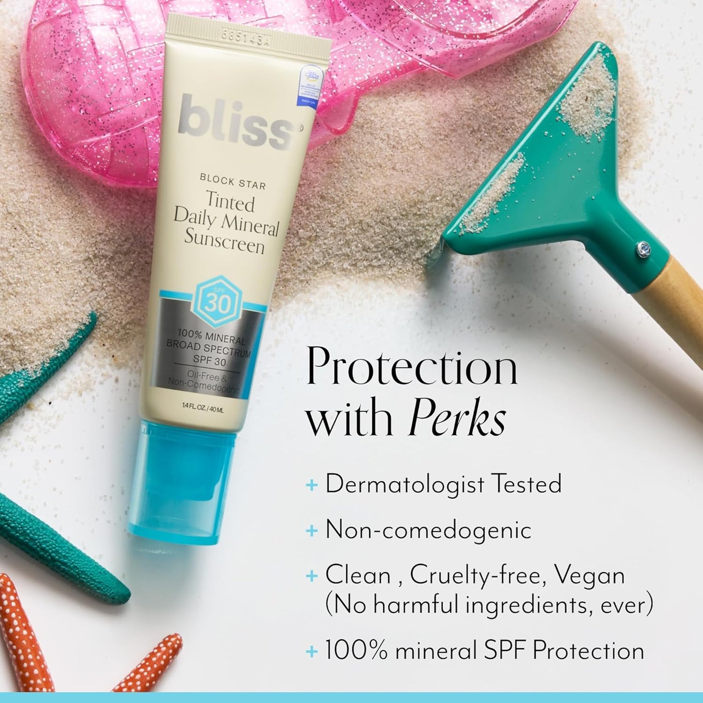Bliss Block Star SPF 30 Daily Tinted Mineral Sunscreen with Zinc Oxide - All Skin Tones - 100% Mineral Broad Spectrum Sunscreen with Titanium Dioxide & Antioxidant Blend- 1.4 fl oz.