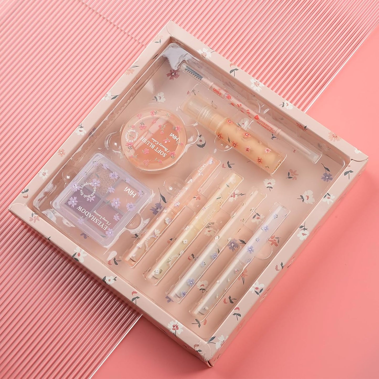 Makeup Kit for Girls, 8 Pieces Makeup Set, Include 4 Color Lipsticks and Eyeshadow, Eyebrow Pencil, Concealer, Blush Palette, Ideal Gift for Girls