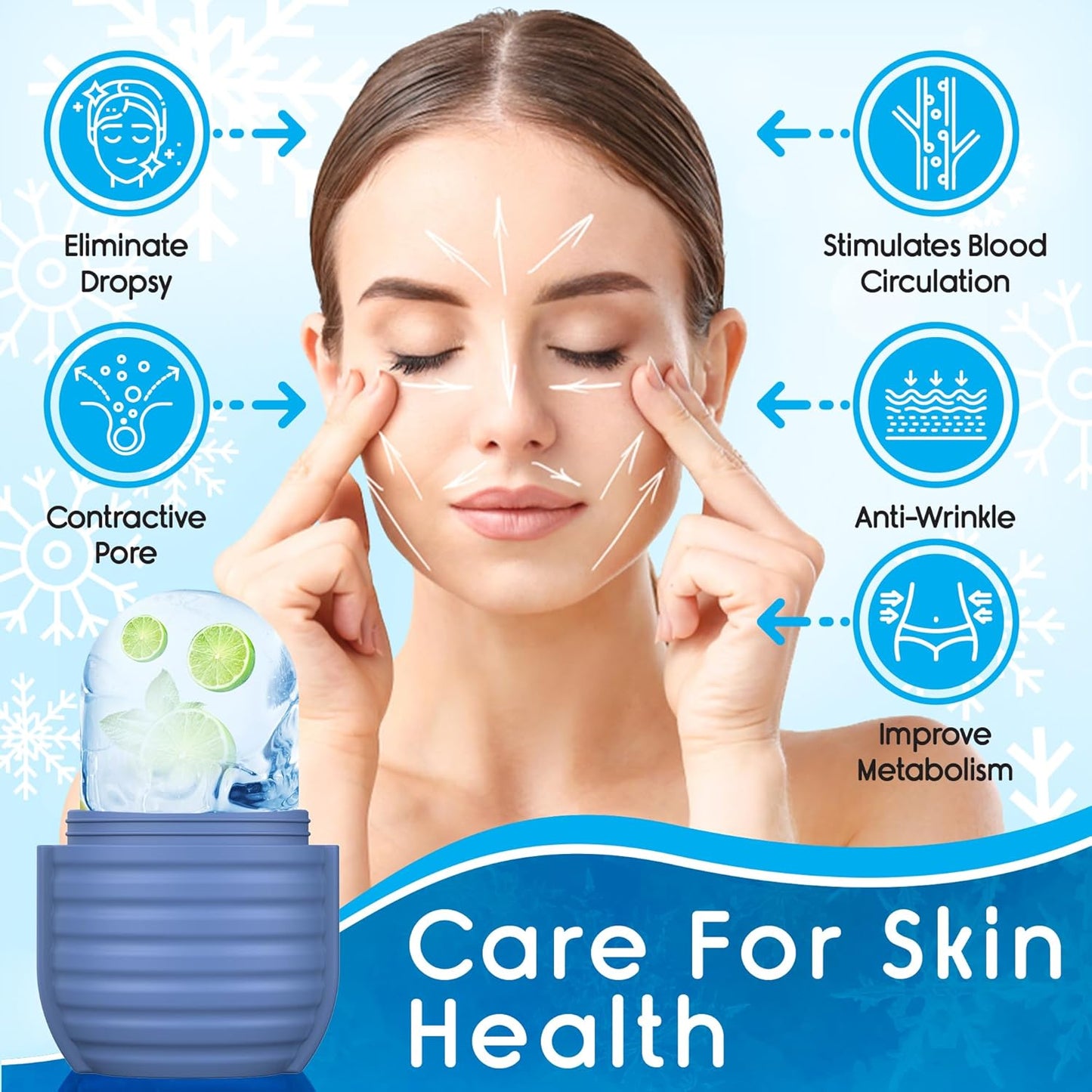 2Pcs Ice Roller for Face, Ice Face Roller, Reusable Silicone Ice Mold for Face, Facial Beauty Ice Roller Skin Care Tools for Shrink Pores Anti Wrinkle Reduce Puffiness (Green + Purple)