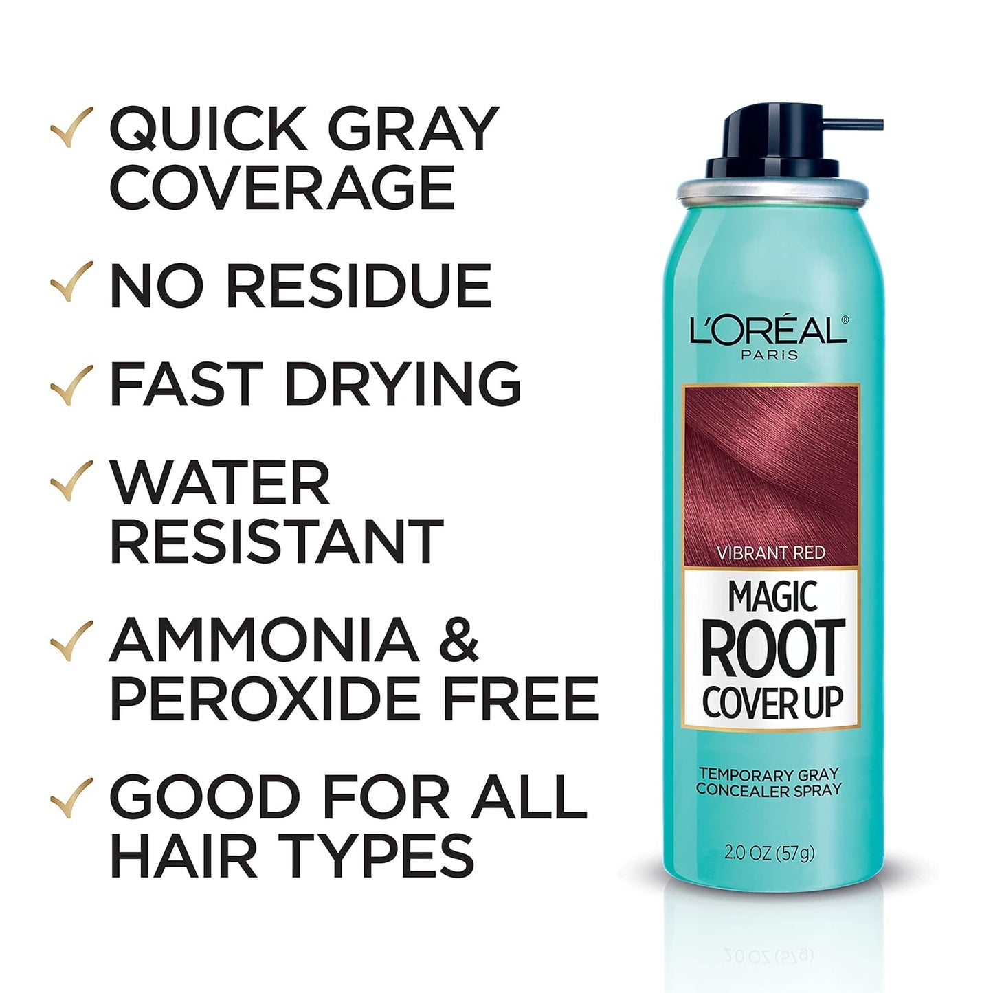 L'Oreal Paris Magic Root Cover Up Temporary Concealer Spray for Gray Hair, Bright Red, 2 Oz
