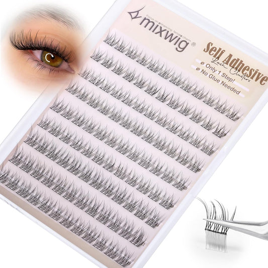 Natural Self Adhesive Lash Clusters Pre Glued Eyelash Clusters Wispy Stick on Lashes Self Adhesive Lashes Clusters Natural Look C-Curly Individual Lashes 9-11MM by Lvmixwig