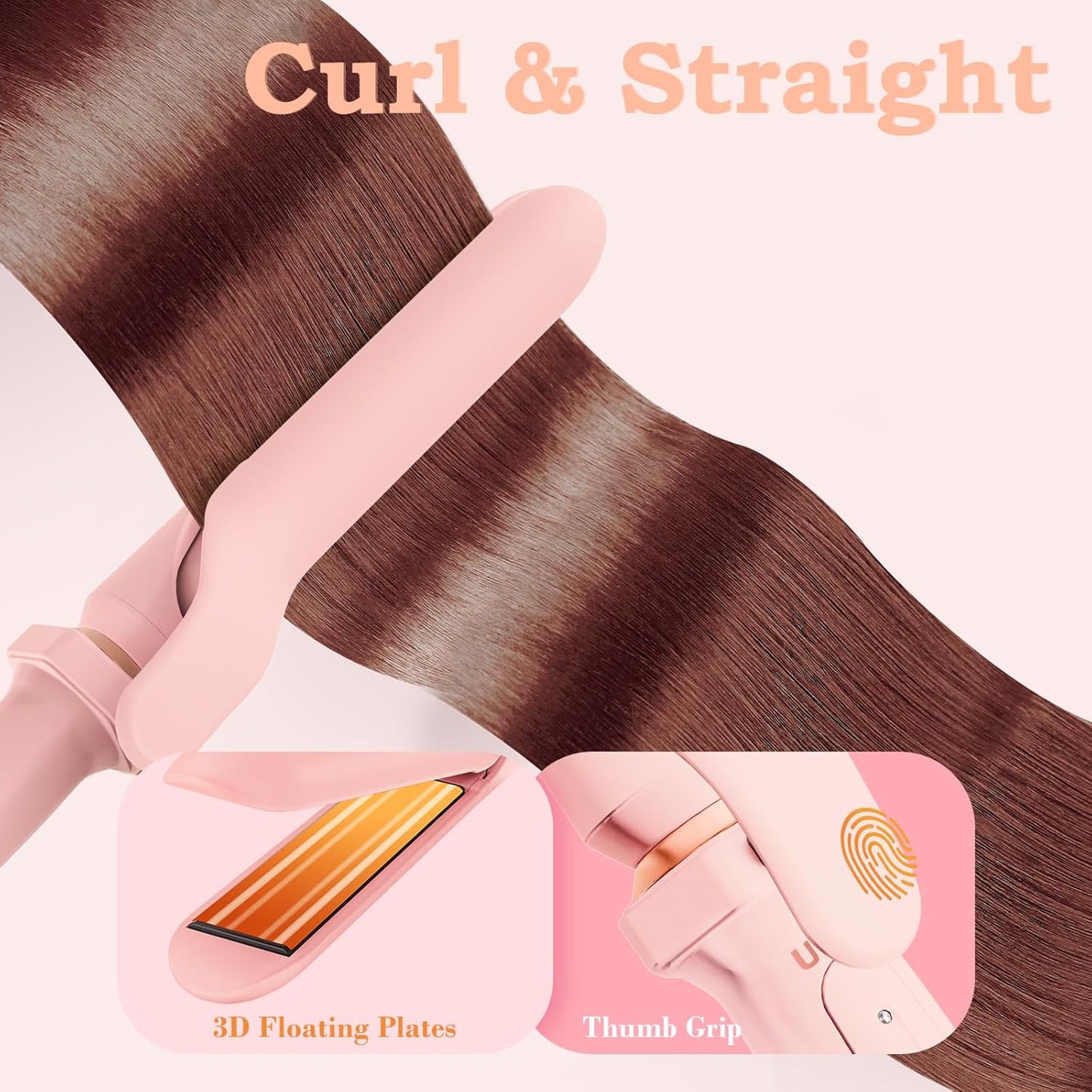 Ufree 5 in 1 Curling Iron with Ceramic Barrels (0.35"-1.25"), Curling Wand Set with Flat Iron Hair Straightener, Instant Heat Up, Dual Voltage Hair Curler, Gifts for Women, Pink