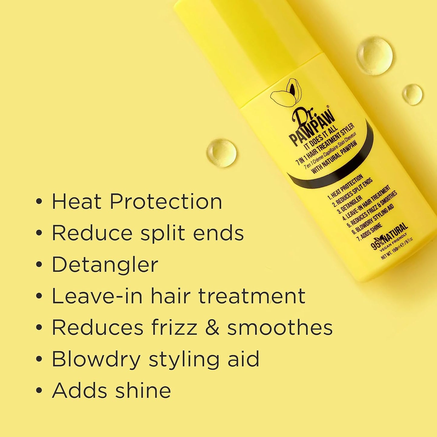 It Does It All: 7 in 1 Hair Treatment Styler with Papaya, Aloe Vera, Coconut Oil, Vegan & Natural (6 x 150 ml)