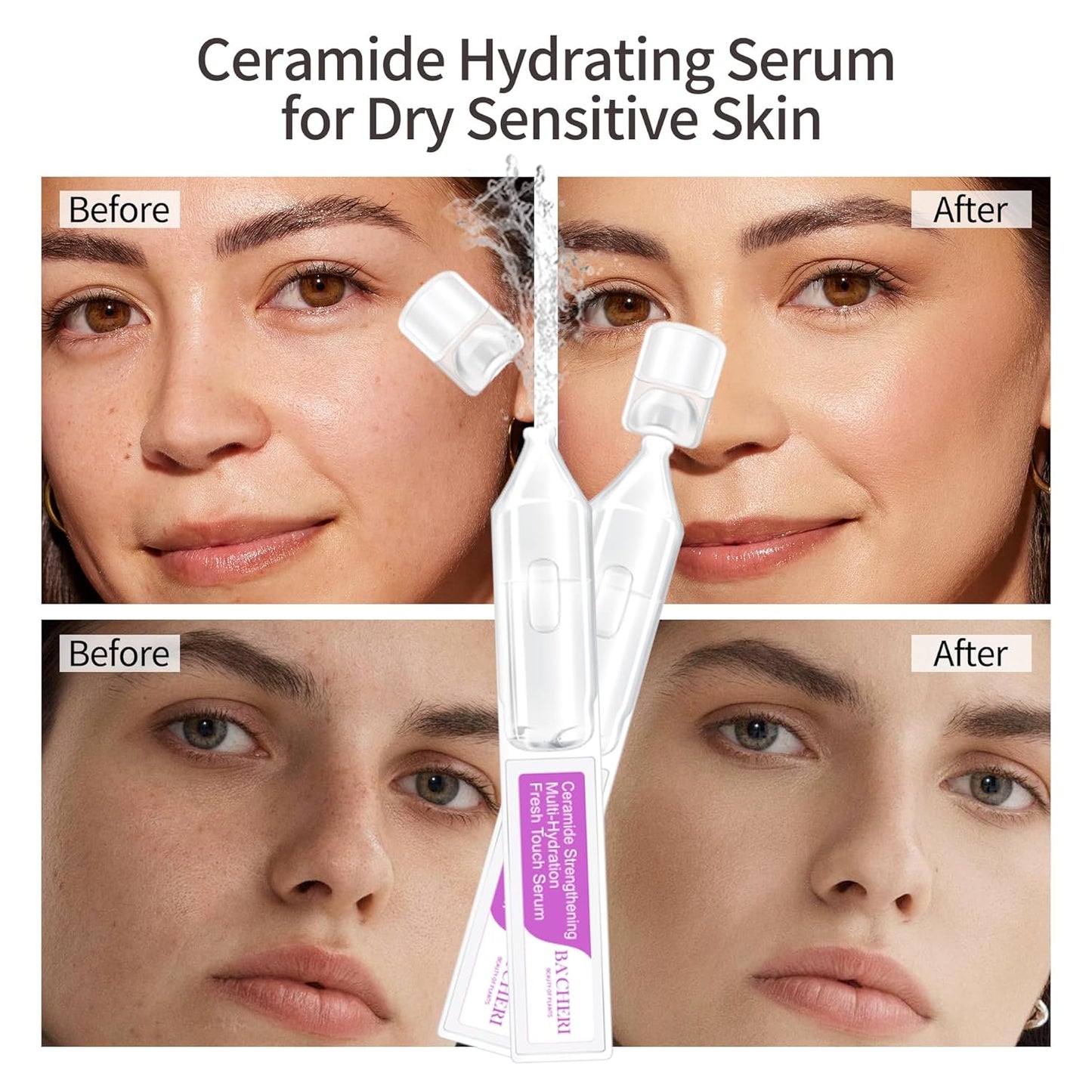 Ceramide Serum for Dry Sensitive Skin - Triple Ceramide Complex with Hyaluronic Acid, Strengthening Moisturizer Hydrating, Gentle Non-Greasy Formula,1.8ml x 30Ampoules