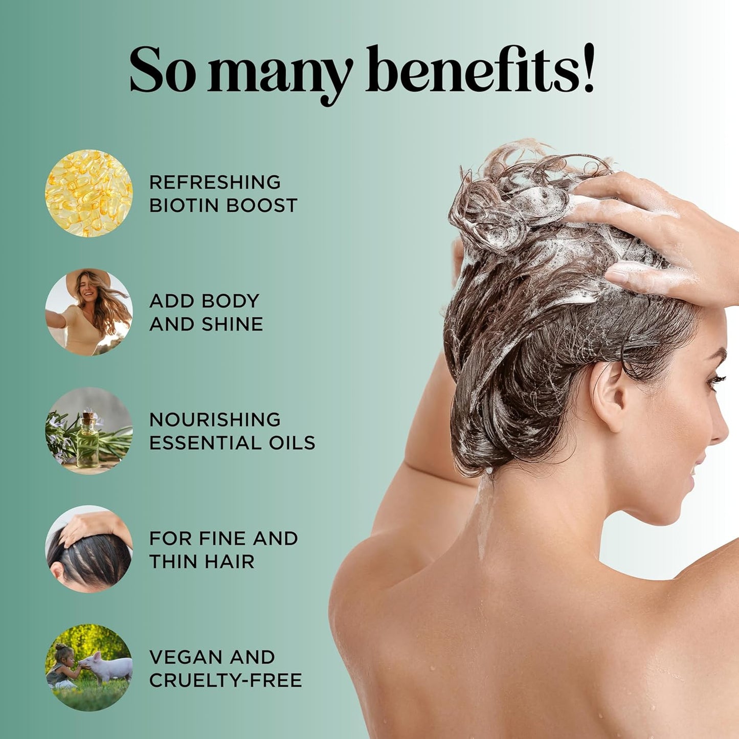 Volumizing Biotin and Rosemary Shampoo - Vegan Rosemary Biotin Shampoo for Thinning Hair for Women and Men with Nourishing B Vitamins & Tea Tree Oil - Paraben Silicone & Sulfate Free (16 Fl Oz)