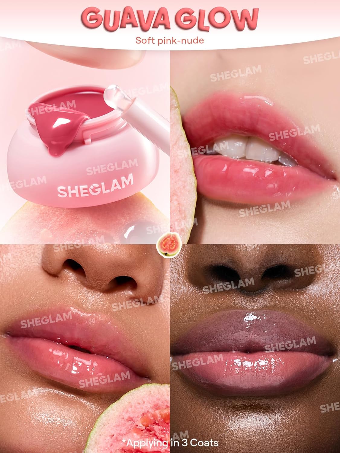 SHEGLAM Hydra Jelly Pocket Lip Jam Hydrating Nourishing Lip Gloss Moisturizing Lip Makeup-Guava Glow
