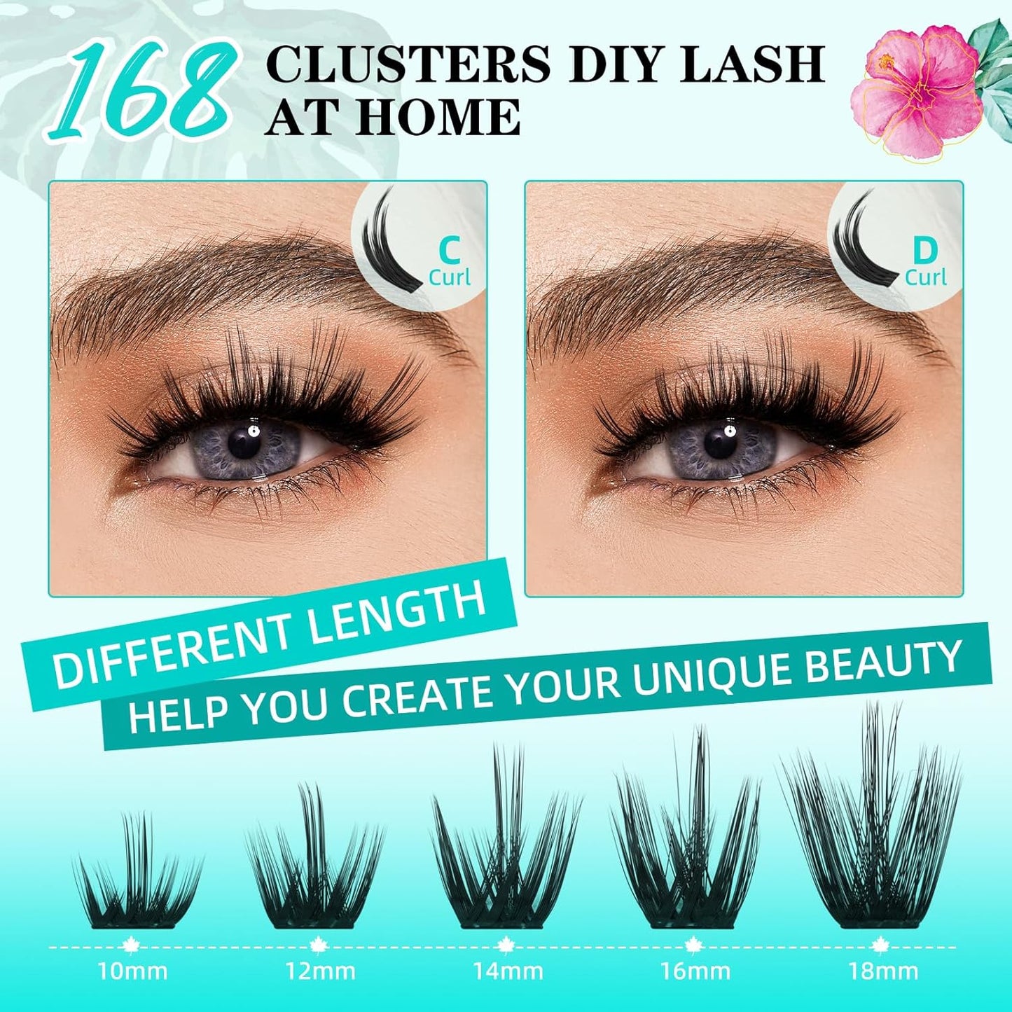 Lash Clusters Wet Look 168Pcs Eyelash Cluster Ultra-Thin Lash Band Eyelashes Extensions Spiky Anime Wide Span Lashes(Orchid,D-16mm)